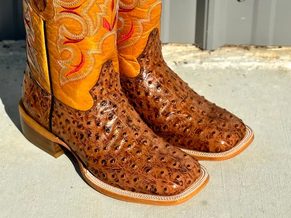 Men’s Cognac Ostrich Leather Boots With Honey Shaft