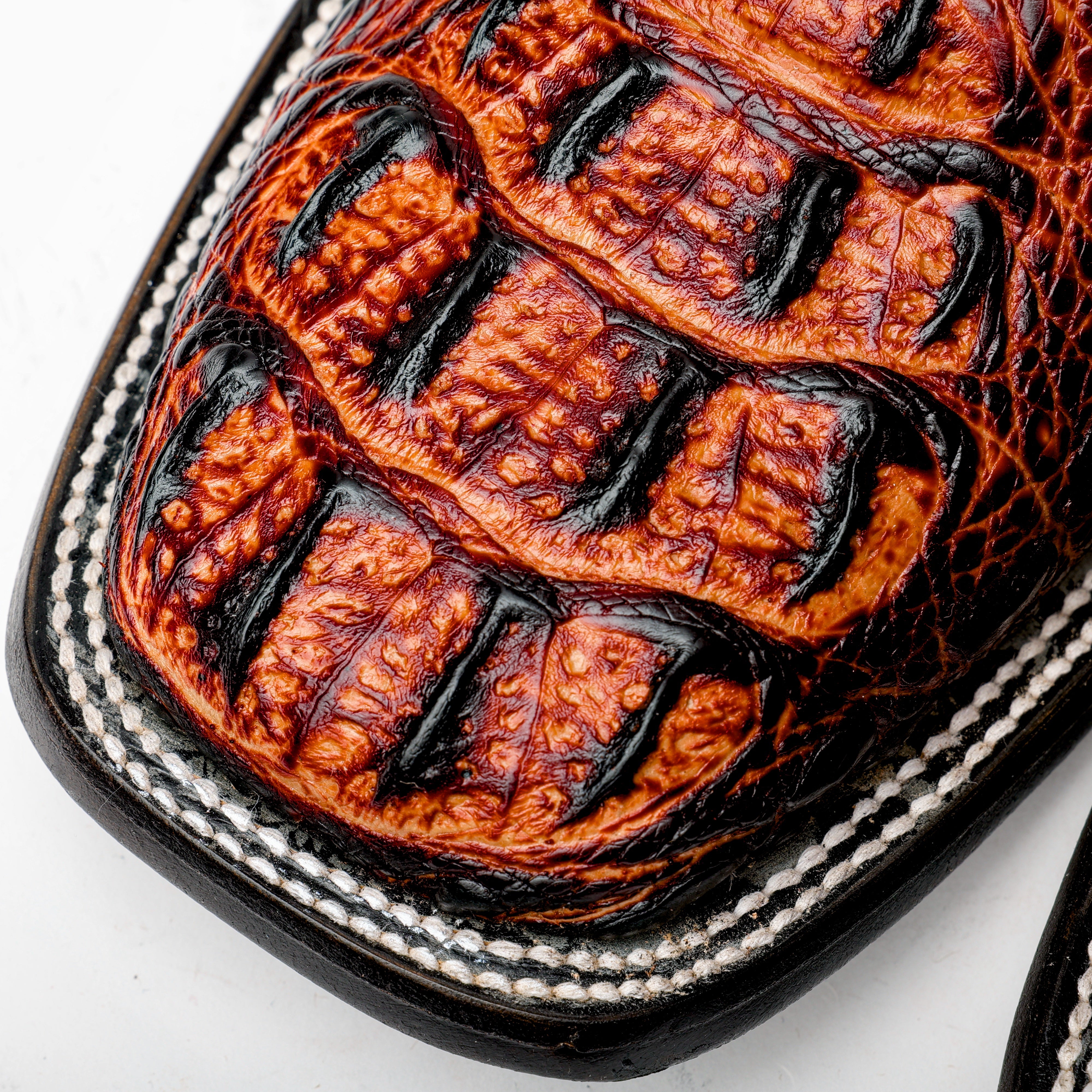 Cognac Caiman Neck Leather Boots - Square Toe