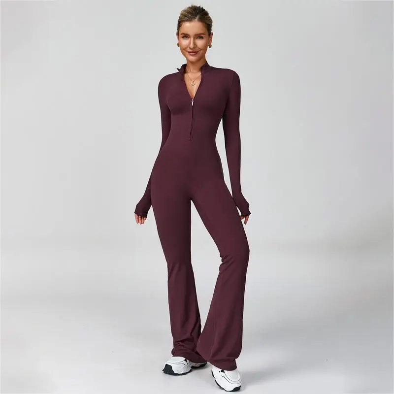 Women's Long Sleeve Flared Sports Jumpsuit