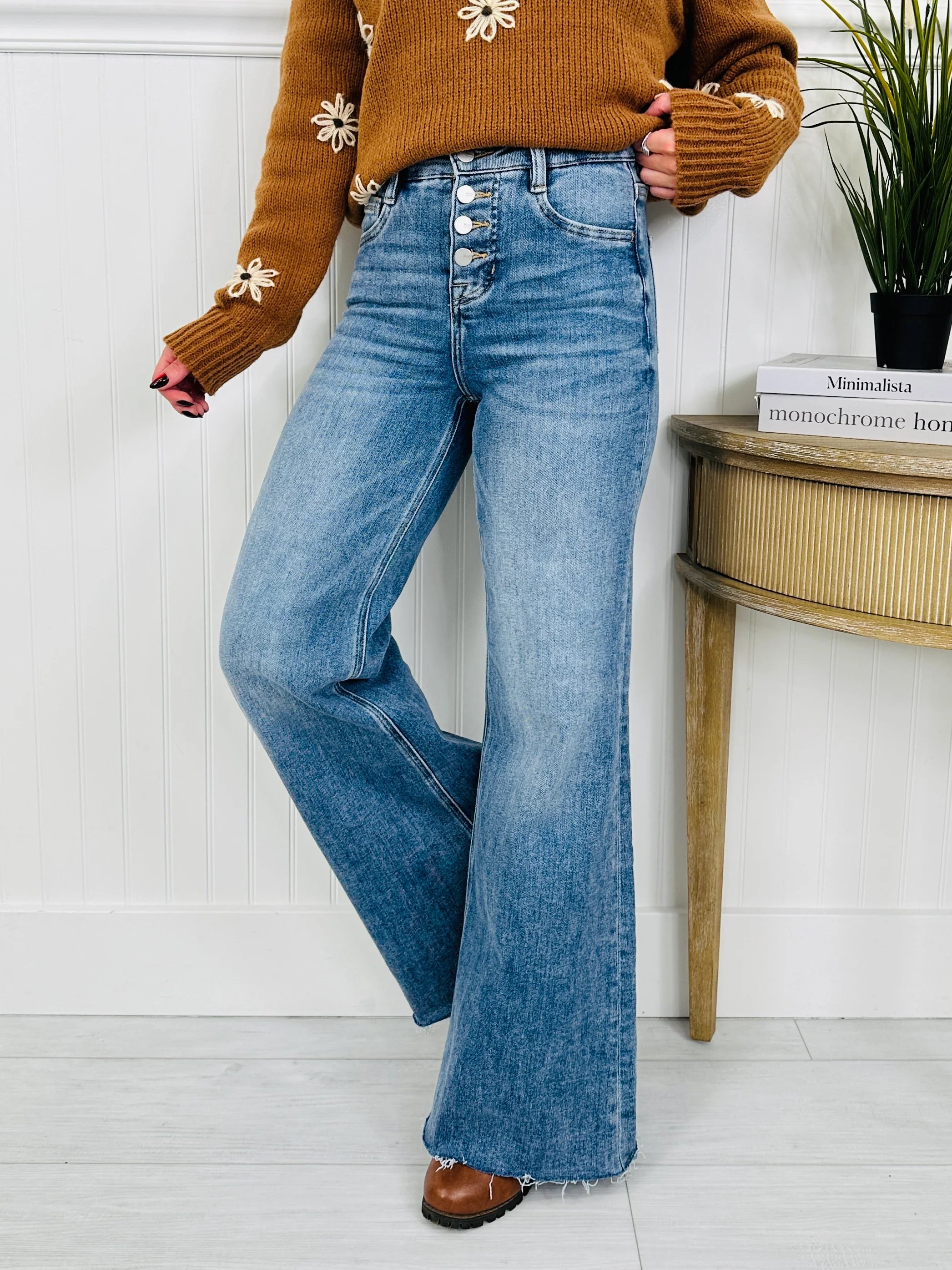 Push Your Buttons Tummy Control Wide Leg Jeans