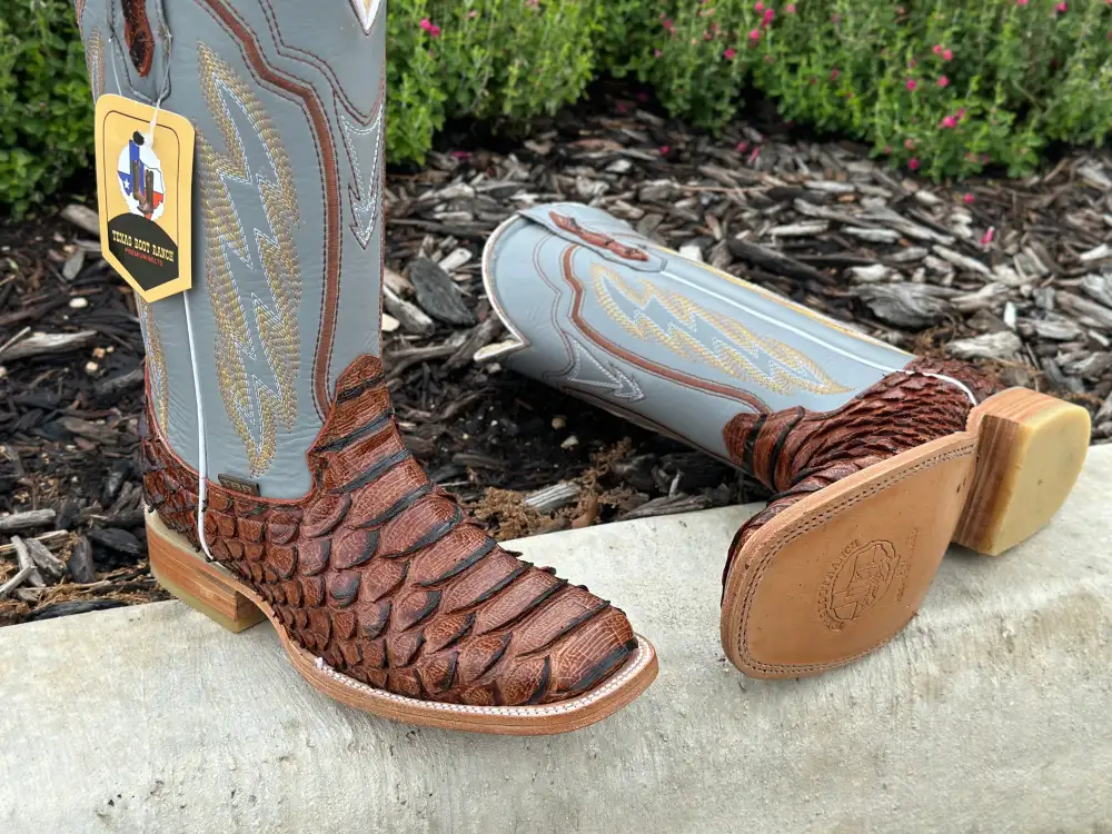 Men’s Cognac Python Leather Boots With Gray Shaft