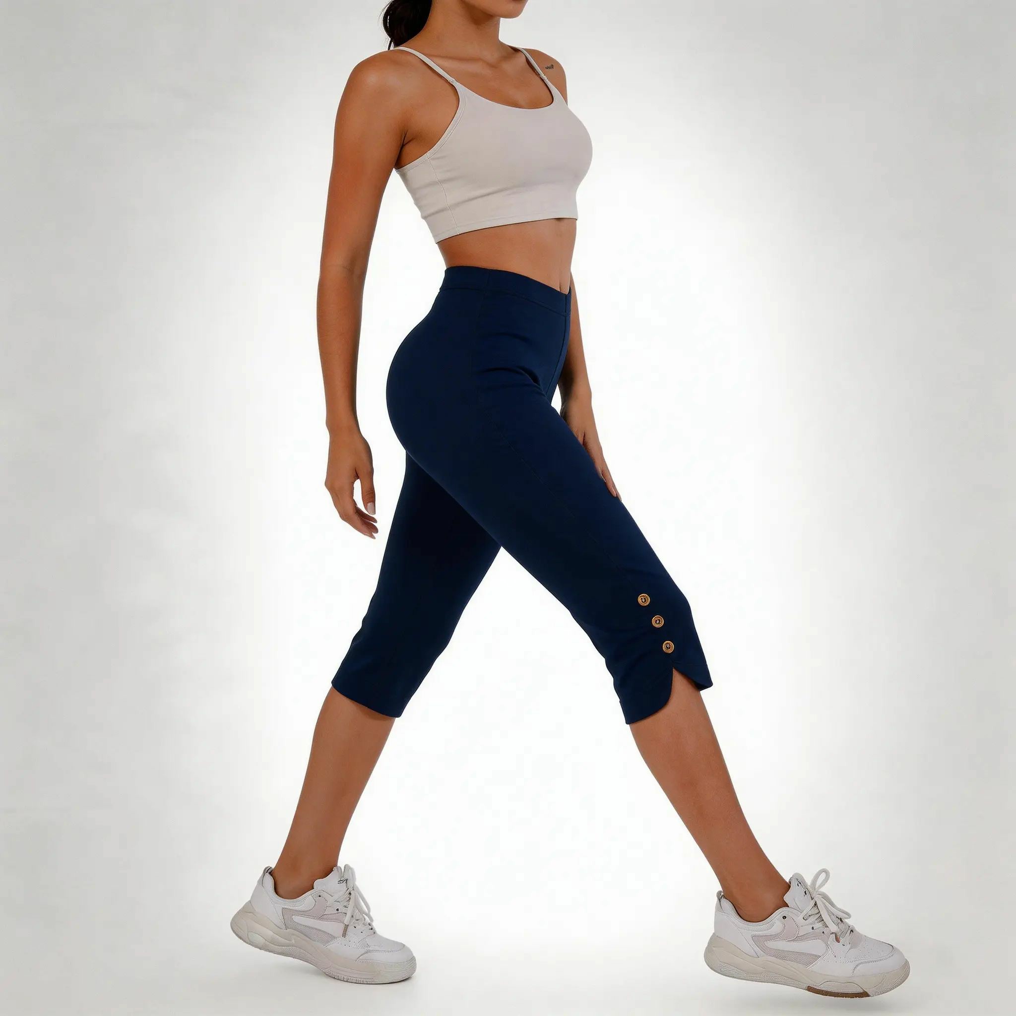 Women's High-Waisted Slimming Yoga Pants 9-Pack Butt-Lifting 4-Way Stretch Silky Soft 7/8 Length Button Detail for Workouts