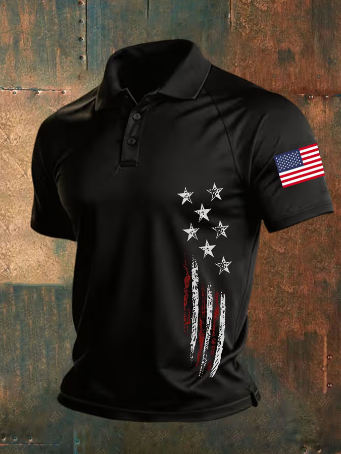 Men'S Flag Printed Casual Polo Shirt