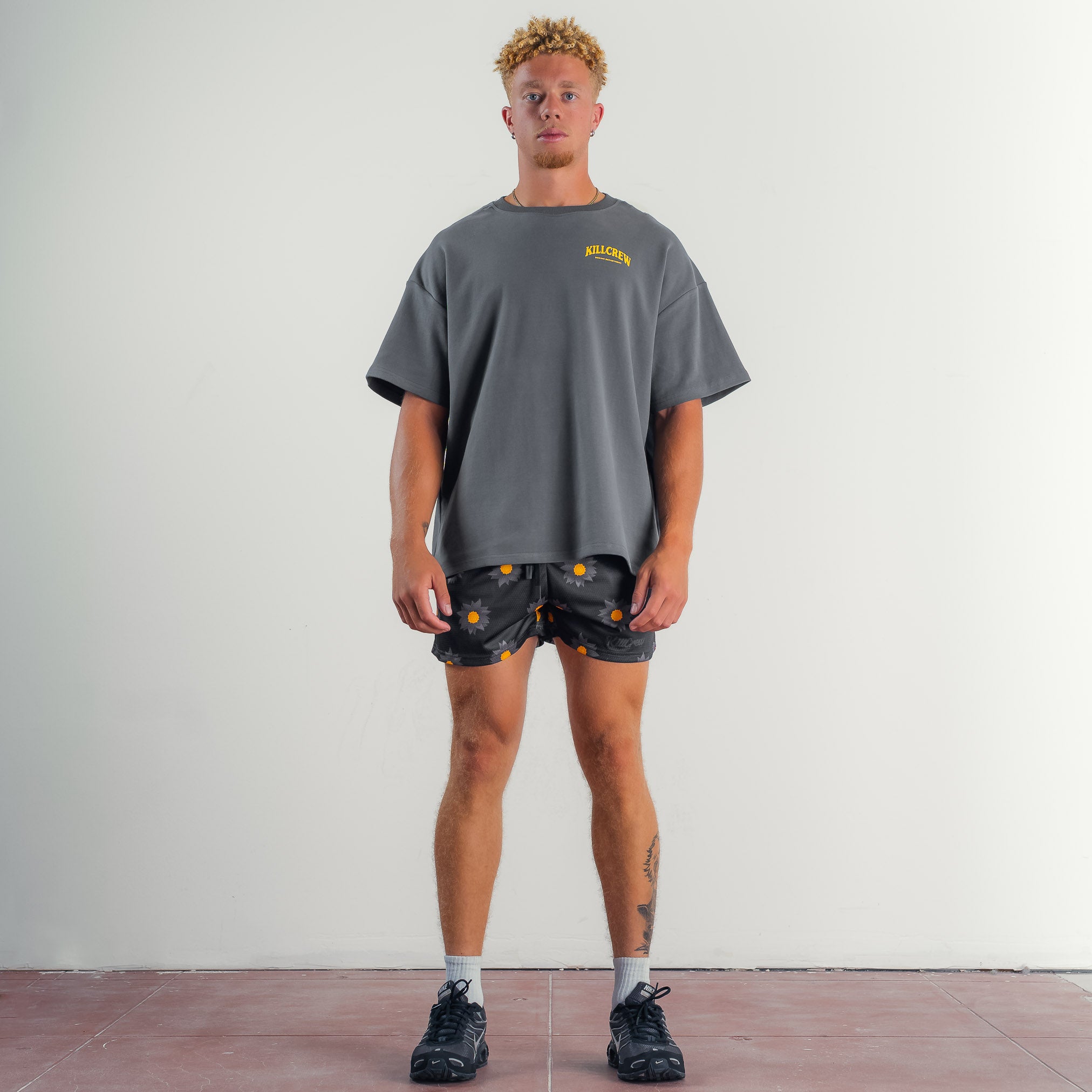 MUAY THAI SHORTS (MID THIGH CUT) SUNFLOWER - BLACKOUT