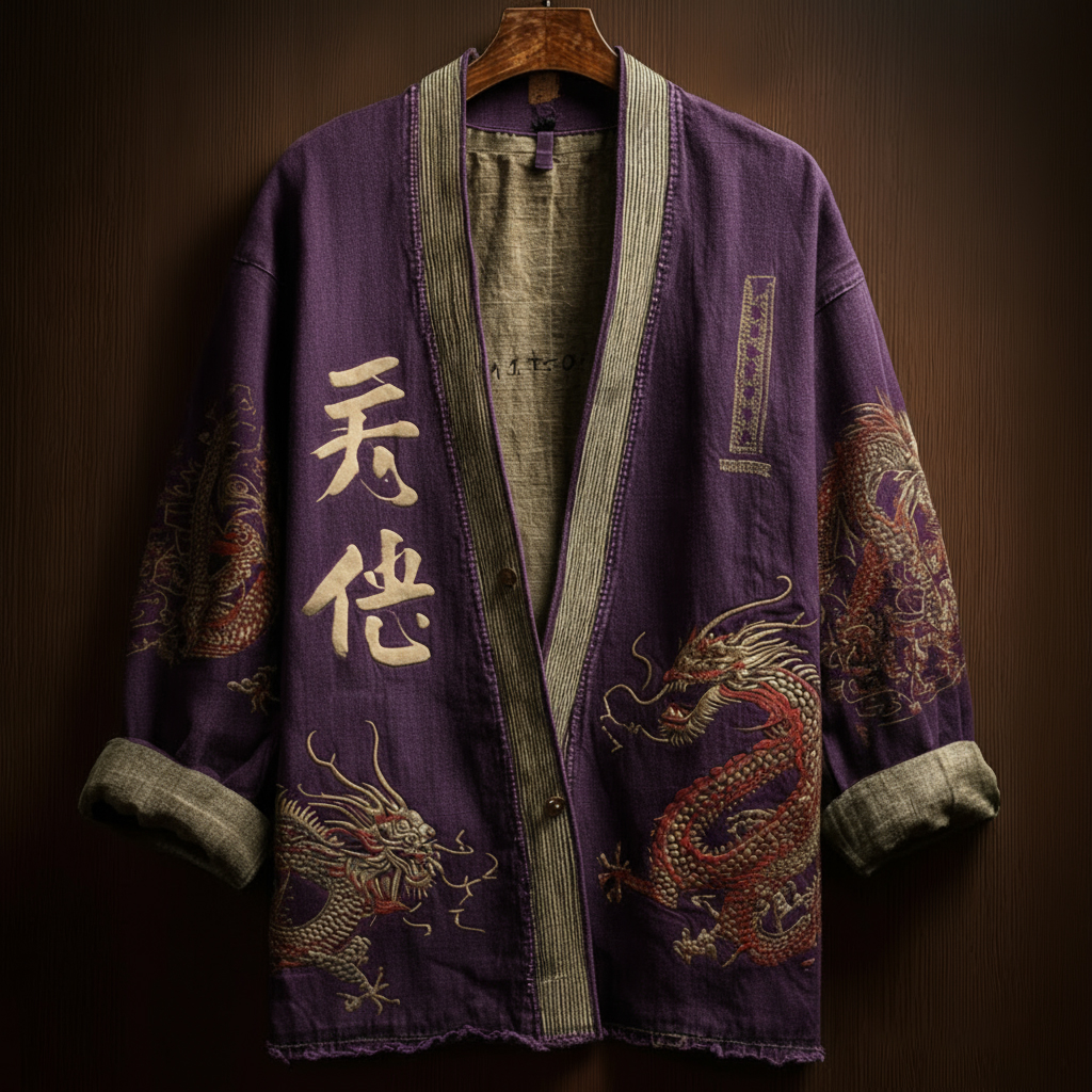 Japanese Art Style Men's Casual Cotton And Linen Cardigan