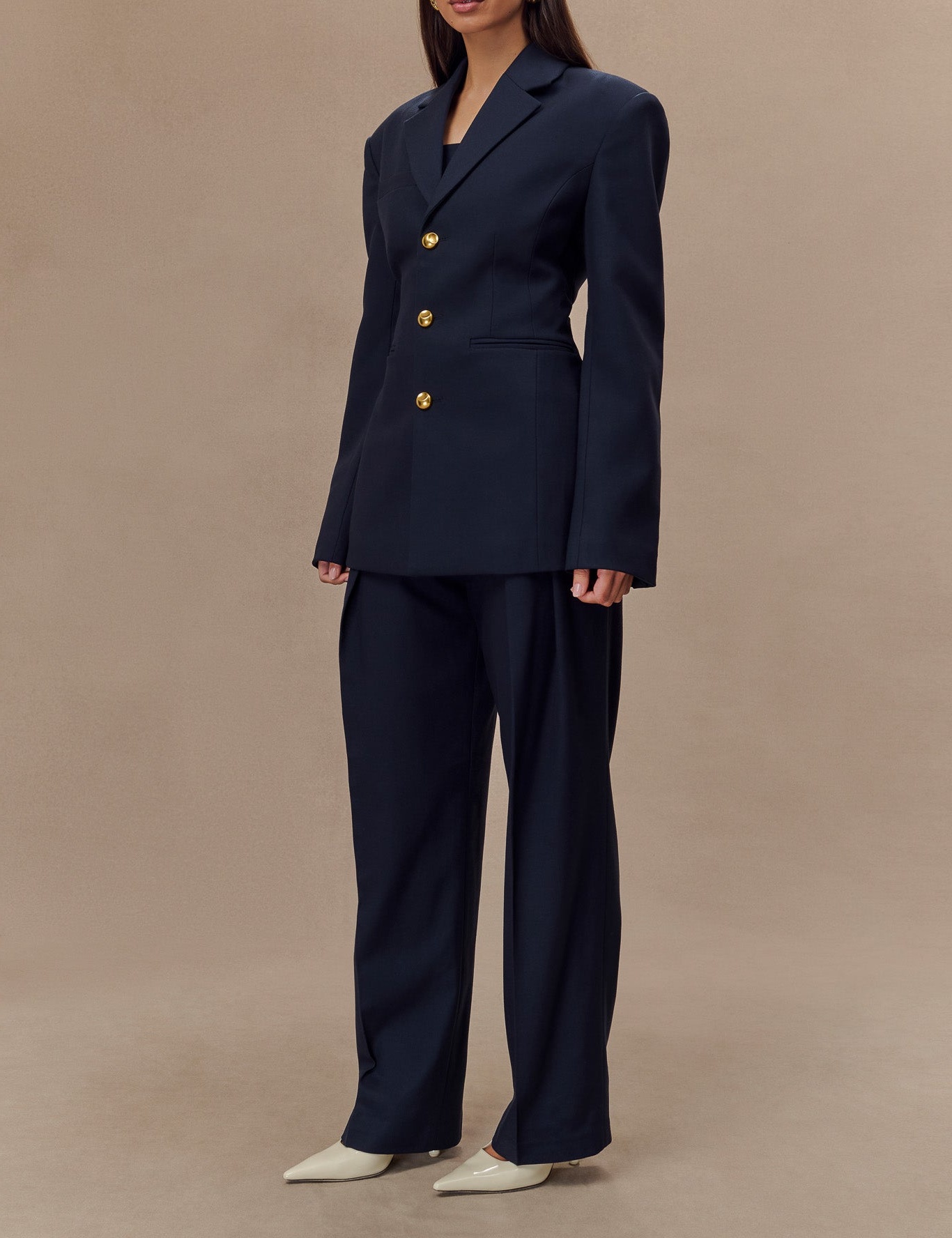 Navy Pleated High Waisted Pants