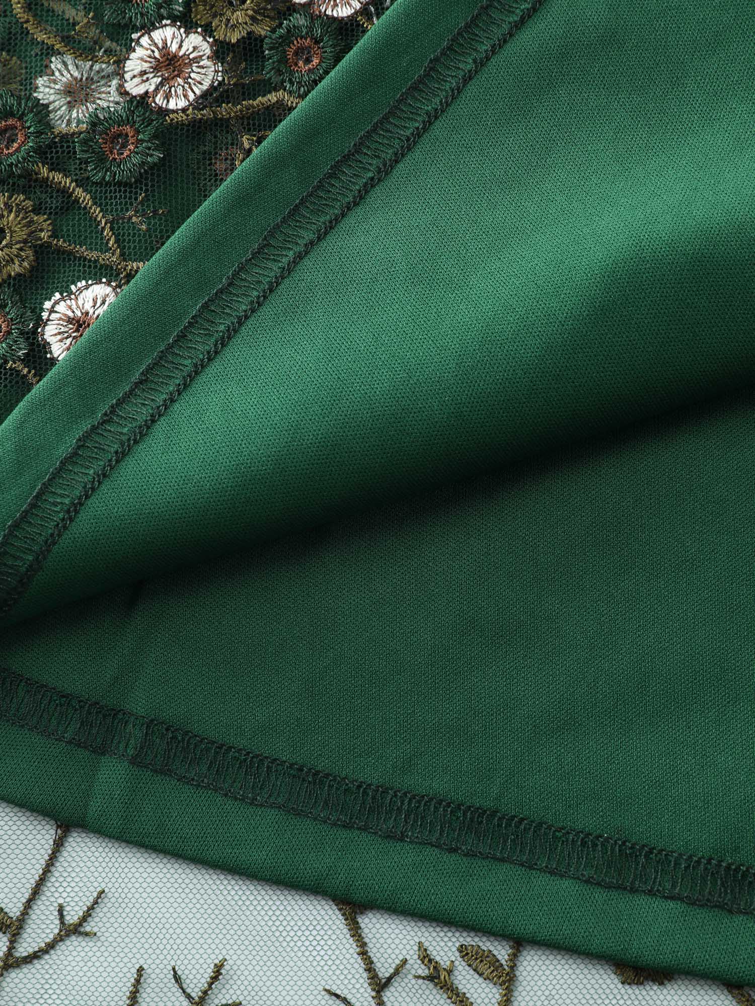 Floral Embroidered Mesh Midi Dress