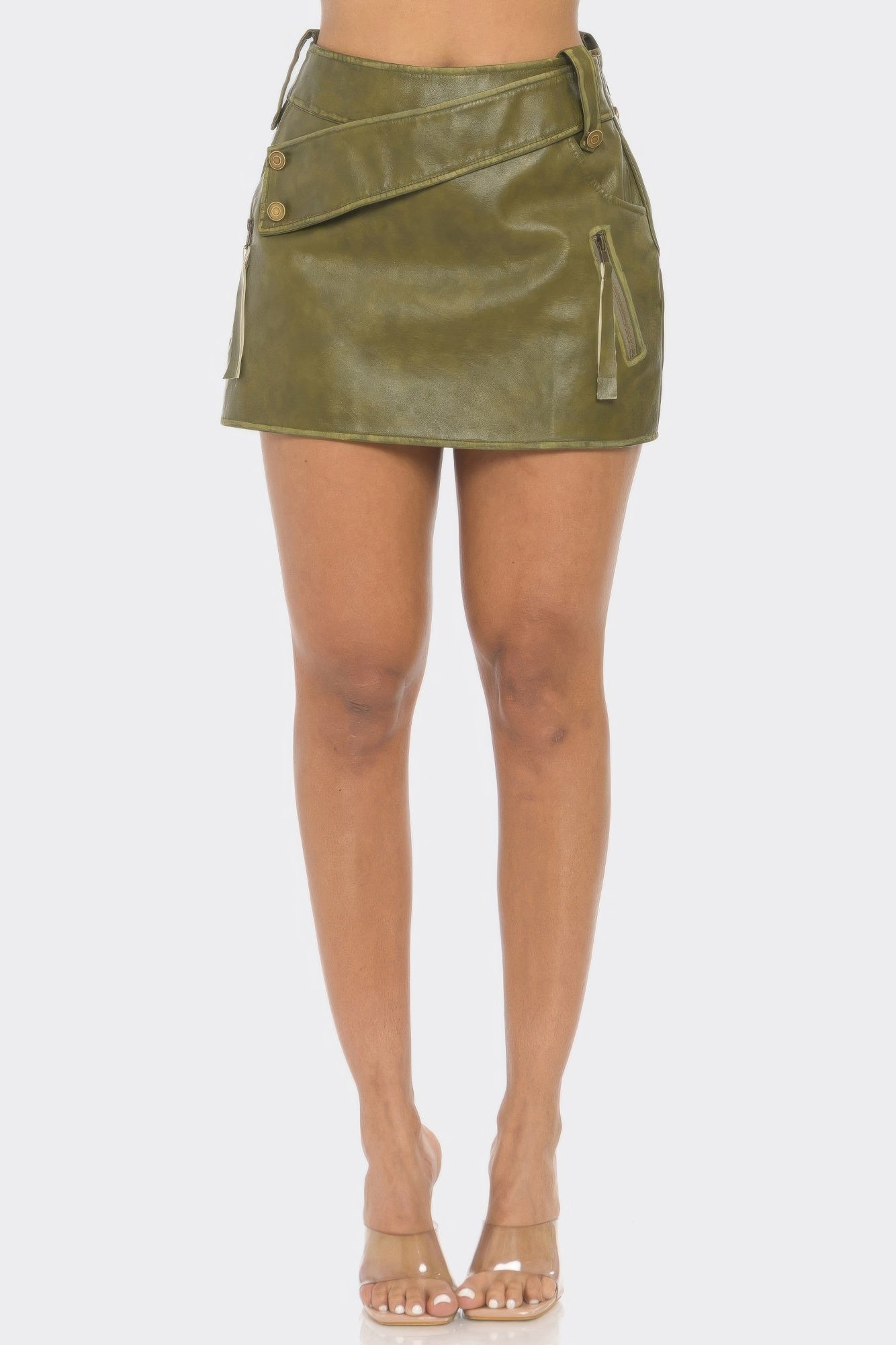 Faux Leather Strap Mini Skirt