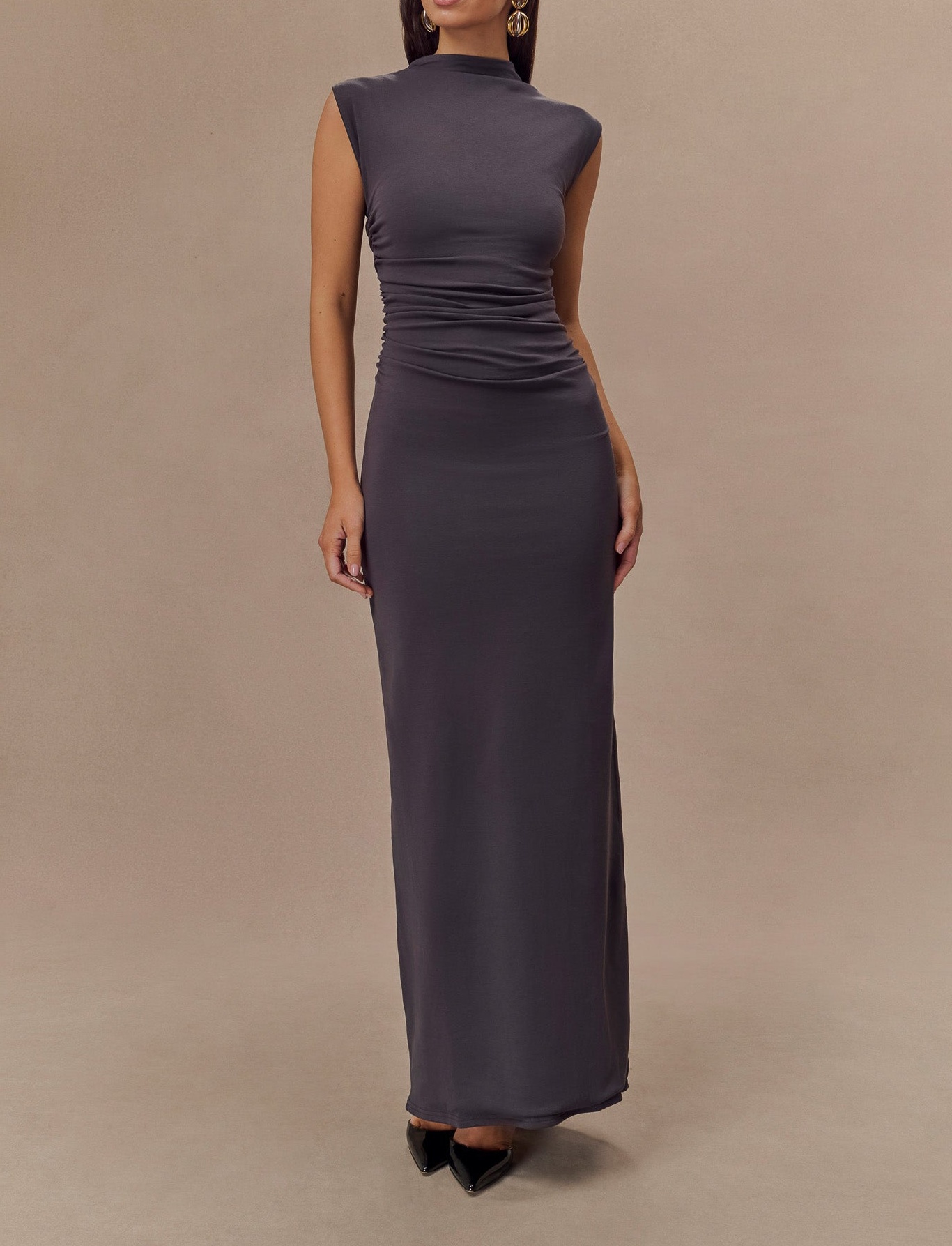 Charcoal High Neck Sleeveless Maxi Dress