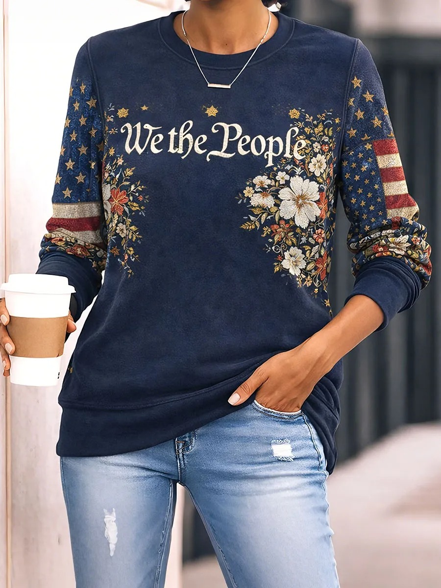 Ladies' casual 250th anniversary celebration of the founding of the United States, round neck long sleeved T-shirt