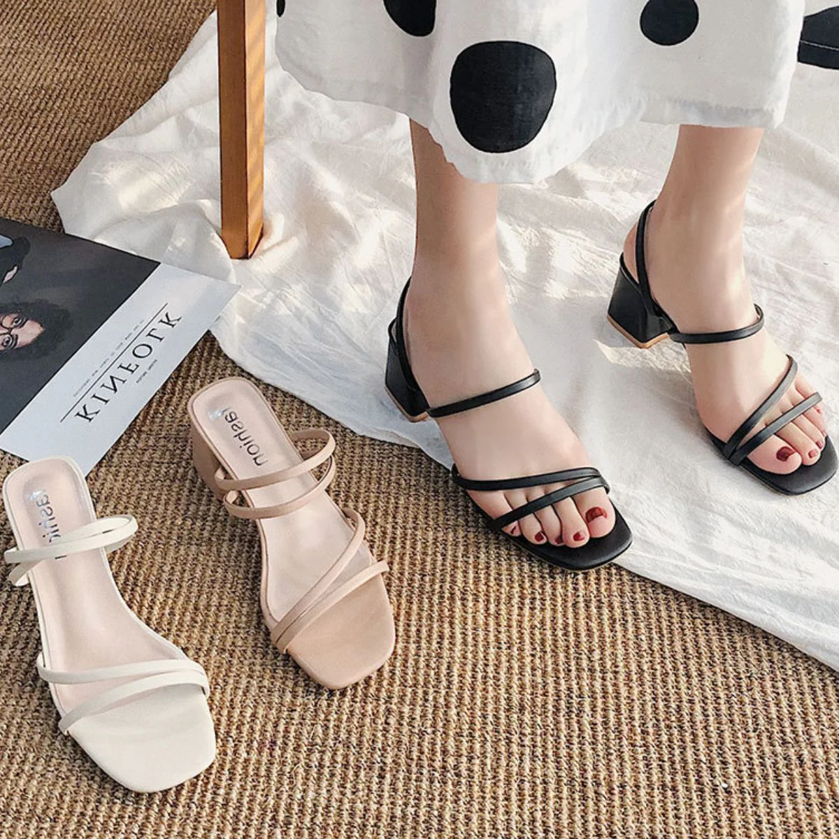 Open Toe Block Heels Sandals (multiple color options)