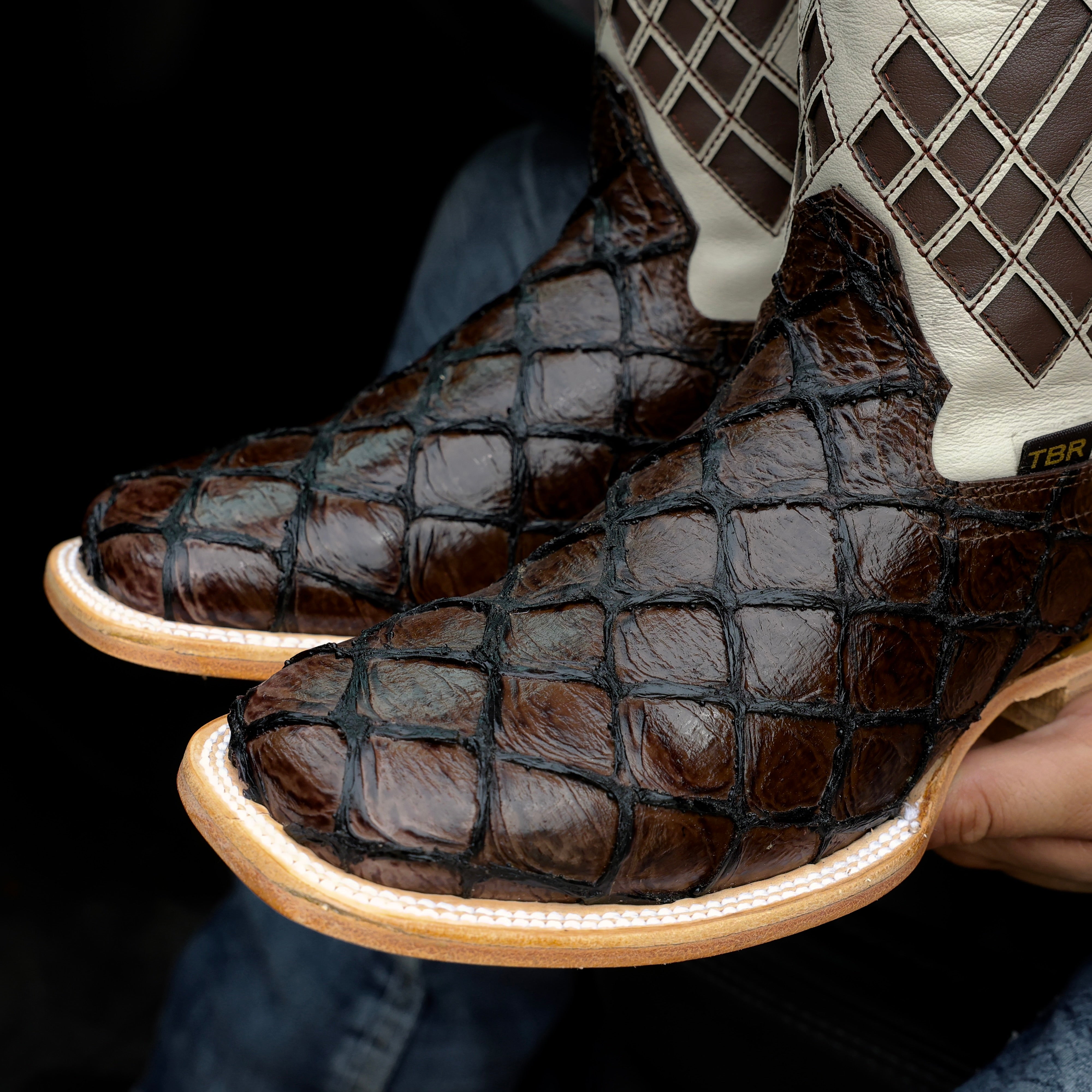 Chocolate Brown Pirarucu Leather Boots - Square Toe