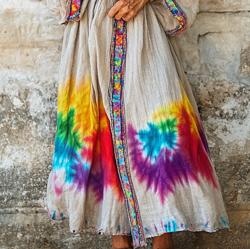 Vintage Loose Linen Patchwork Dress 96fe