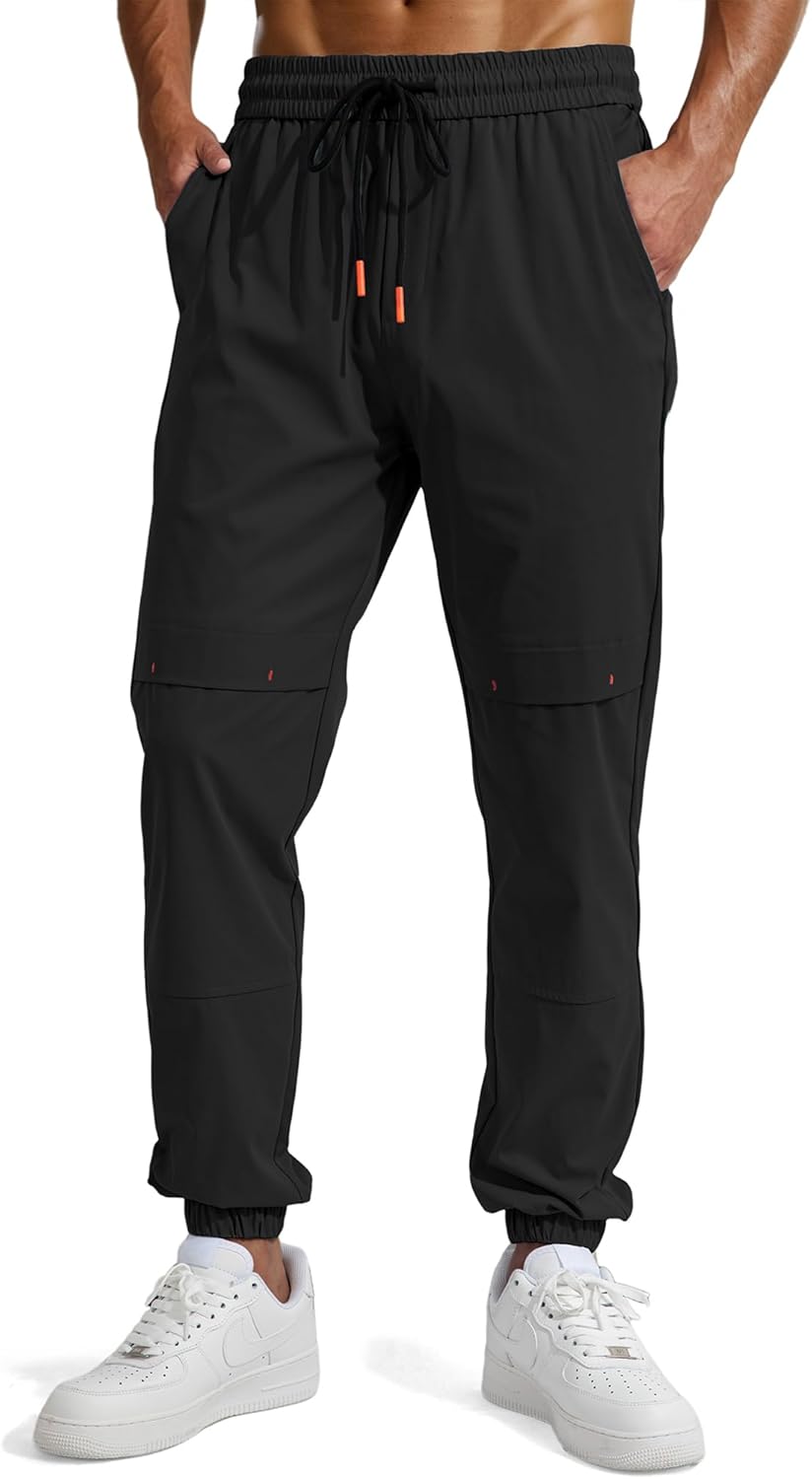 Mens Casual Basic Pants Multi-pocket Slim-fit Stretch Elastic Waist Drawstring Pants Tapered for Men