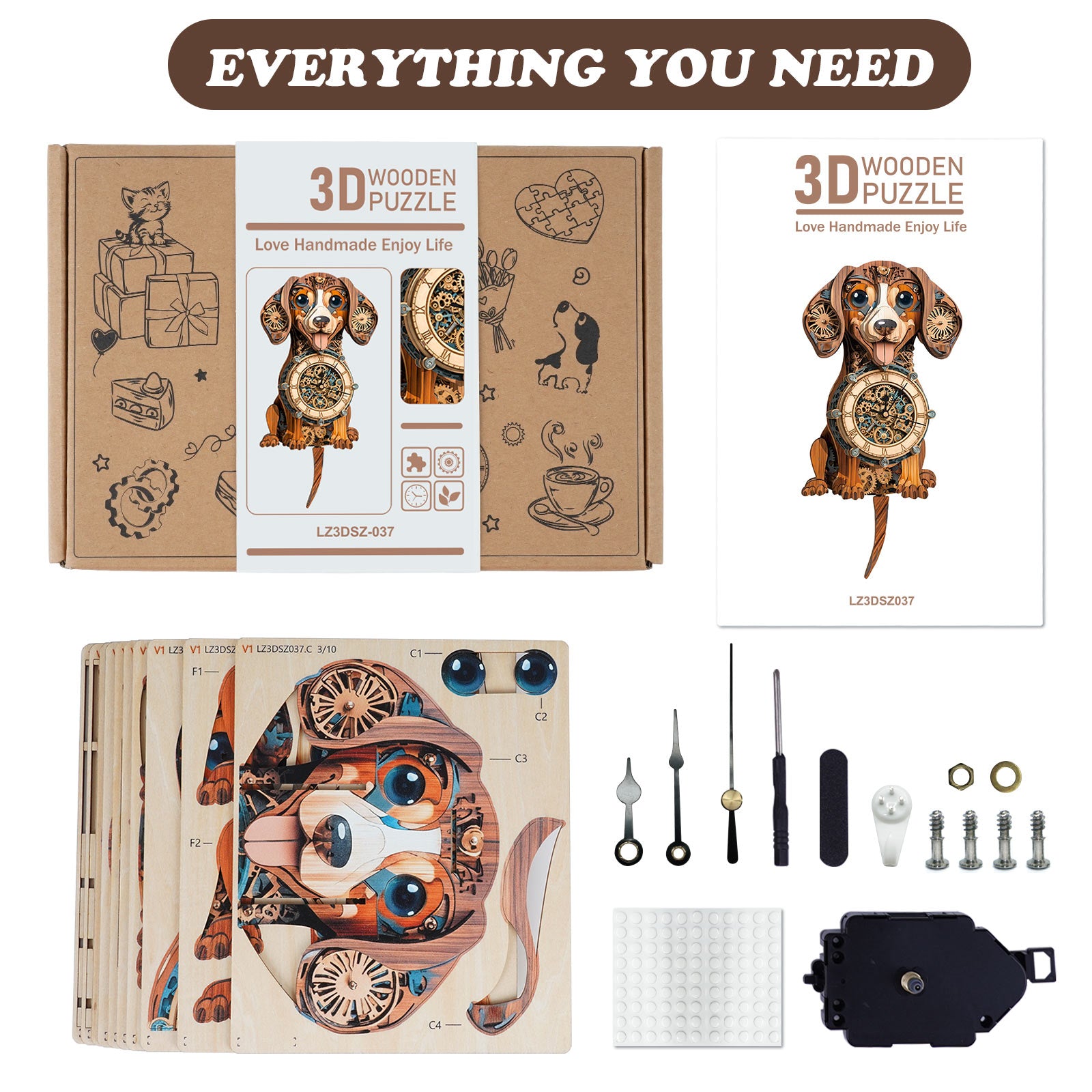 Dachshund â€“ DIY Wooden Clock, 3D Puzzle Craft Kit