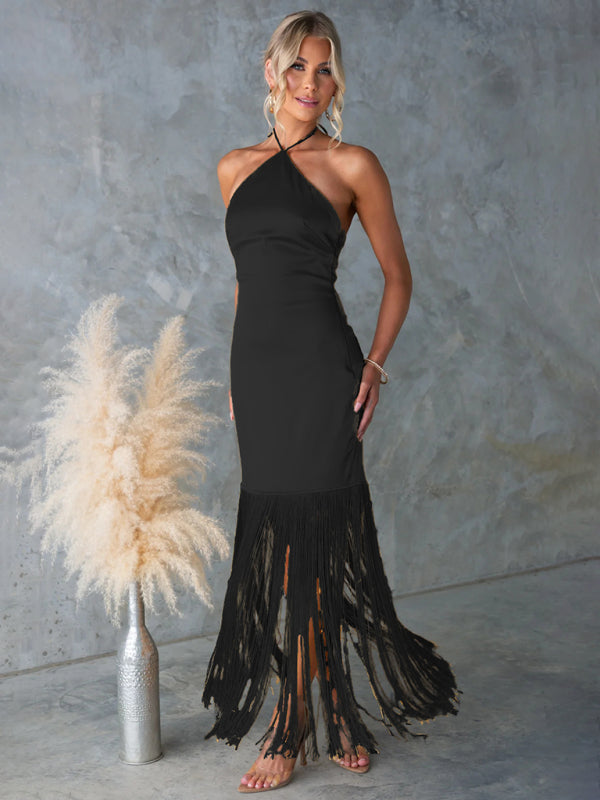 Solid Color Off-the-shoulder Tassel Bodycon Dress