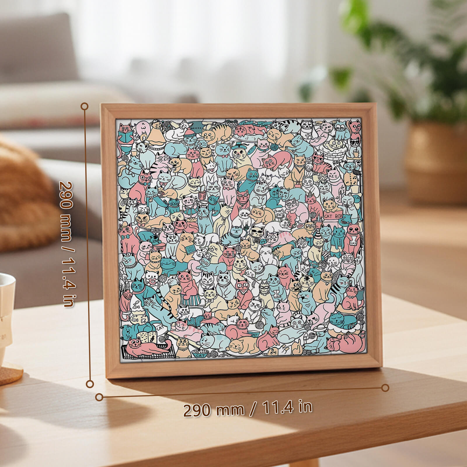 175 Pcs Morandi-Colored Cute Cat Shaped Square Wooden Jigsaw Puzzle