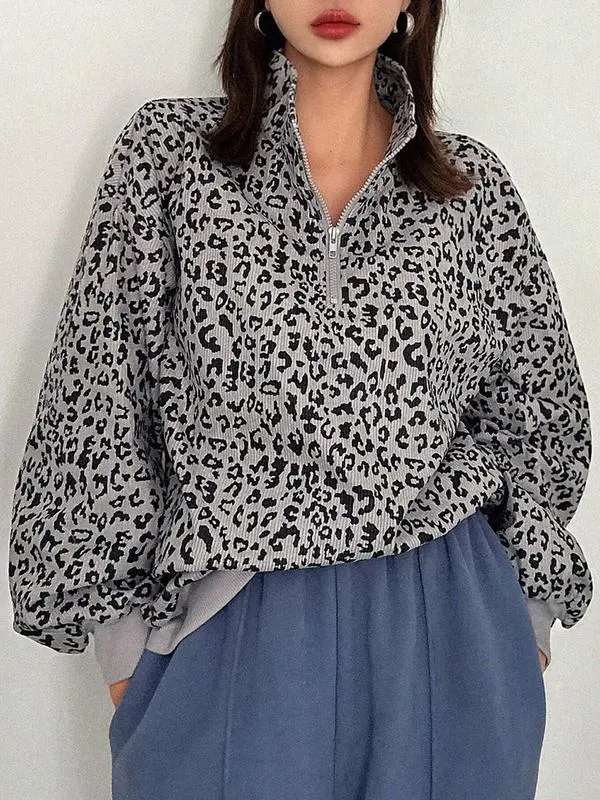 Women's Leopard Print Pullover Hoodie