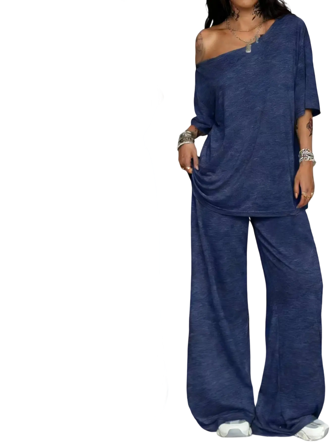 Effortless Comfort Women’s 2-Piece Lounge Set – Loose Fit Top & Wide-Leg Pants