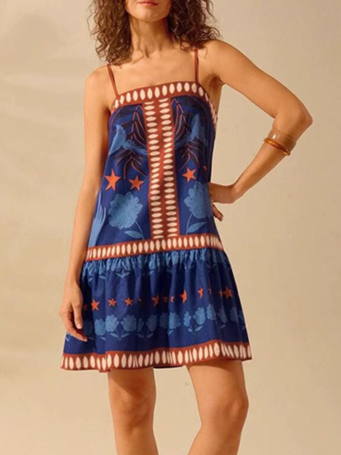 Printed Ruffle Hem Mini Dress