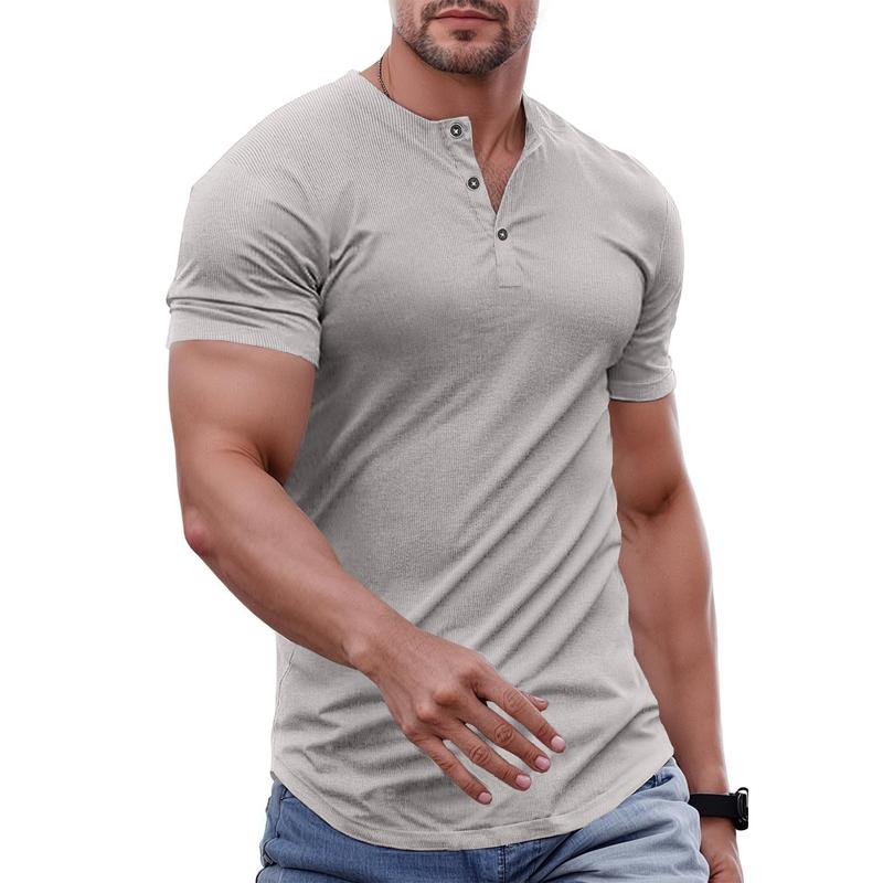 Men's Plain Muscle Slim Fitted Henley Shirts Crewneck Longline T-Shirt