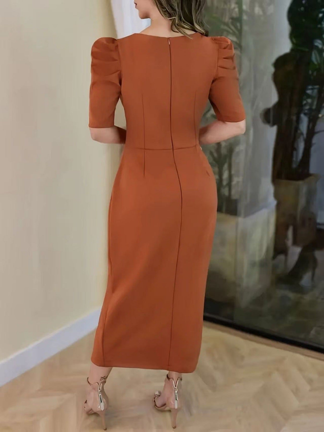 Floral Short Sleeve Ruched Bodycon Midi Dress