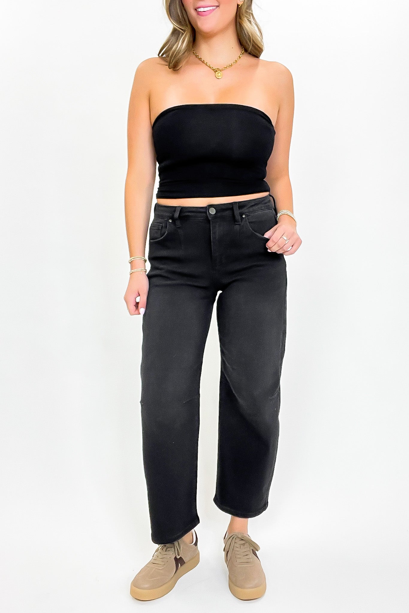 Mid Rise Crop Wide Barrel Leg Pants