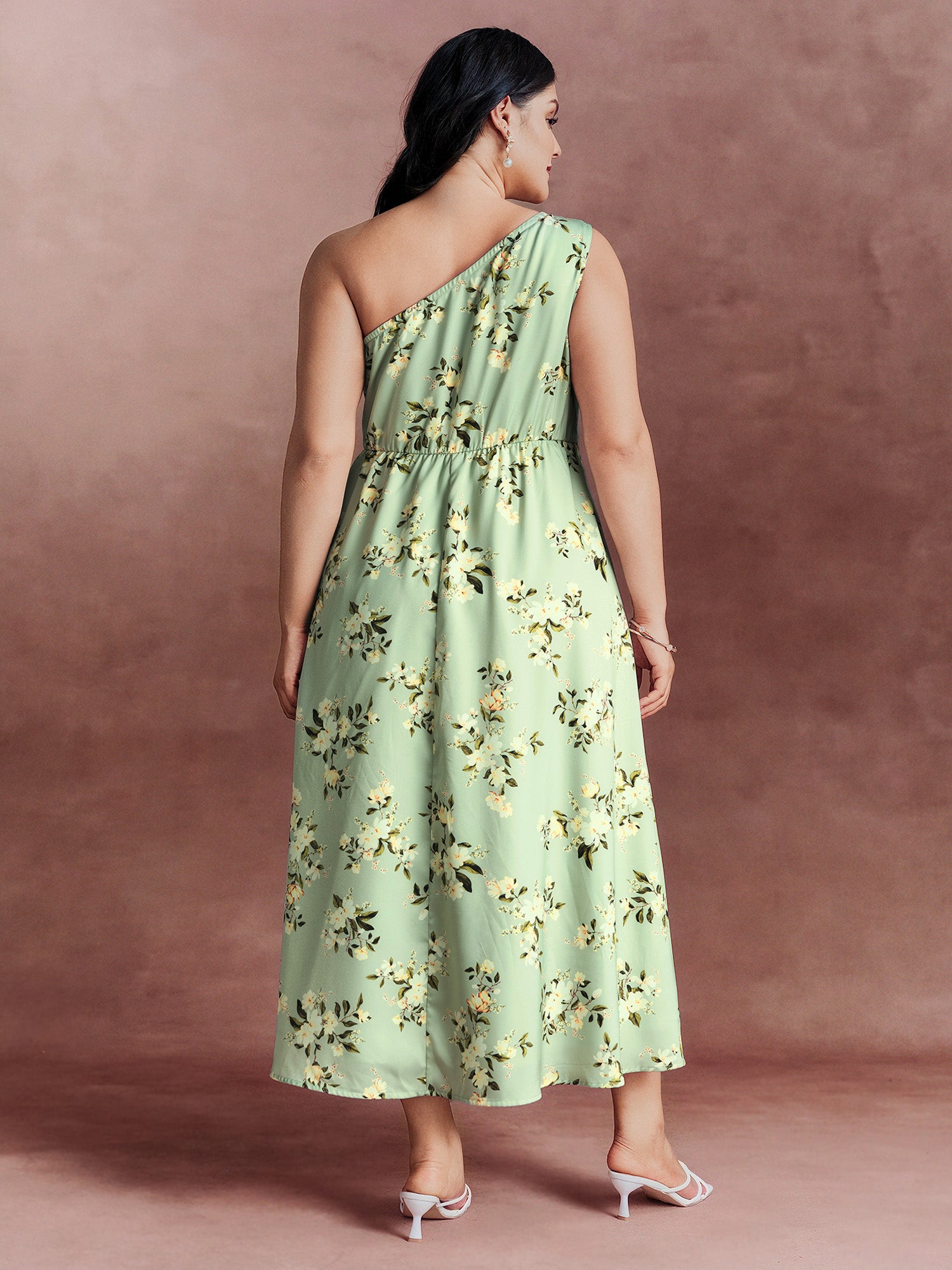 Elegant One-Shoulder Floral Knotted Maxi Dress