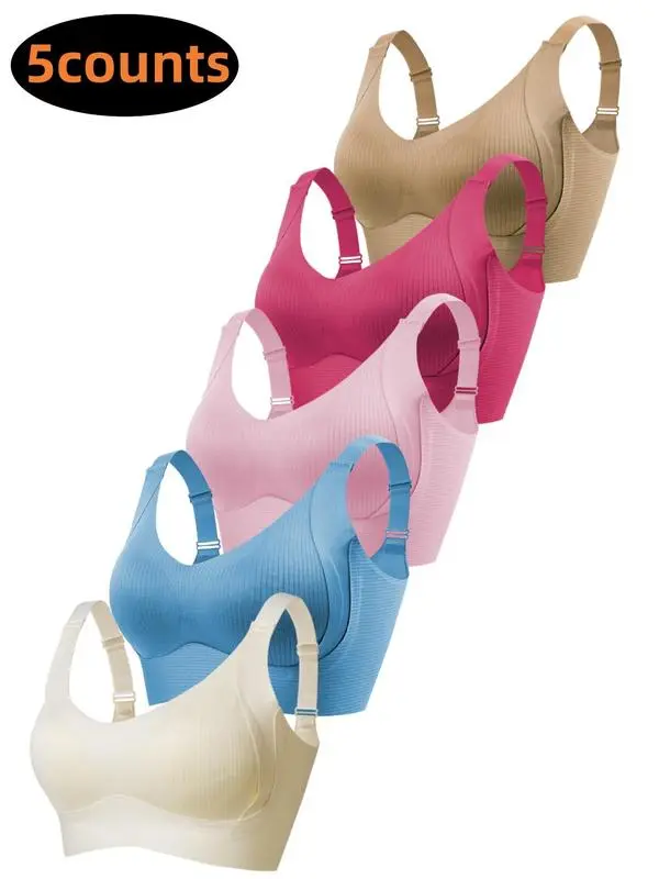 Women's Solid Color Wireless Bra, Comfortable Breathable Push Up Bra