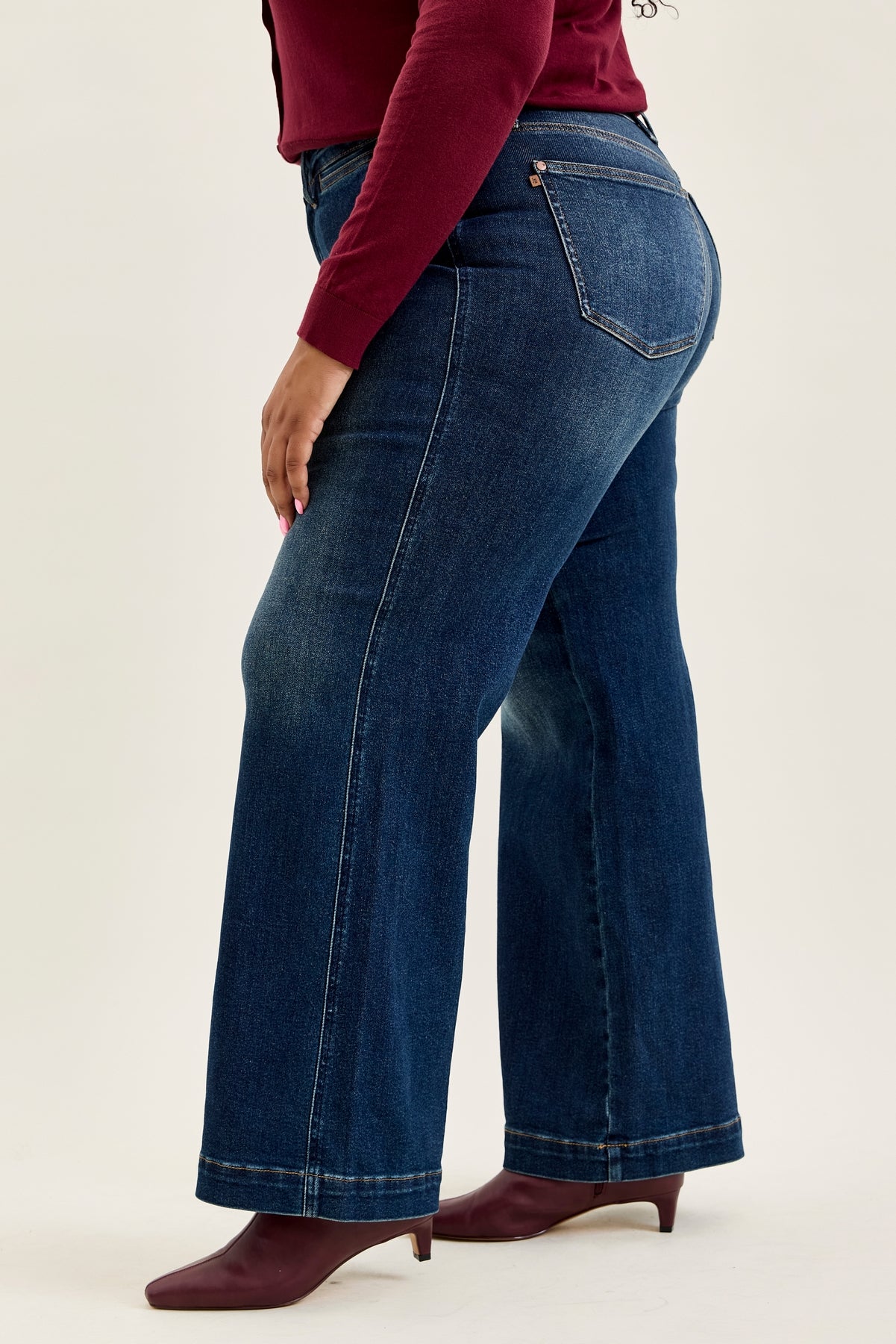 Lux Vintage Brushed Blue Wide Leg with Welt Pockets - PLUS