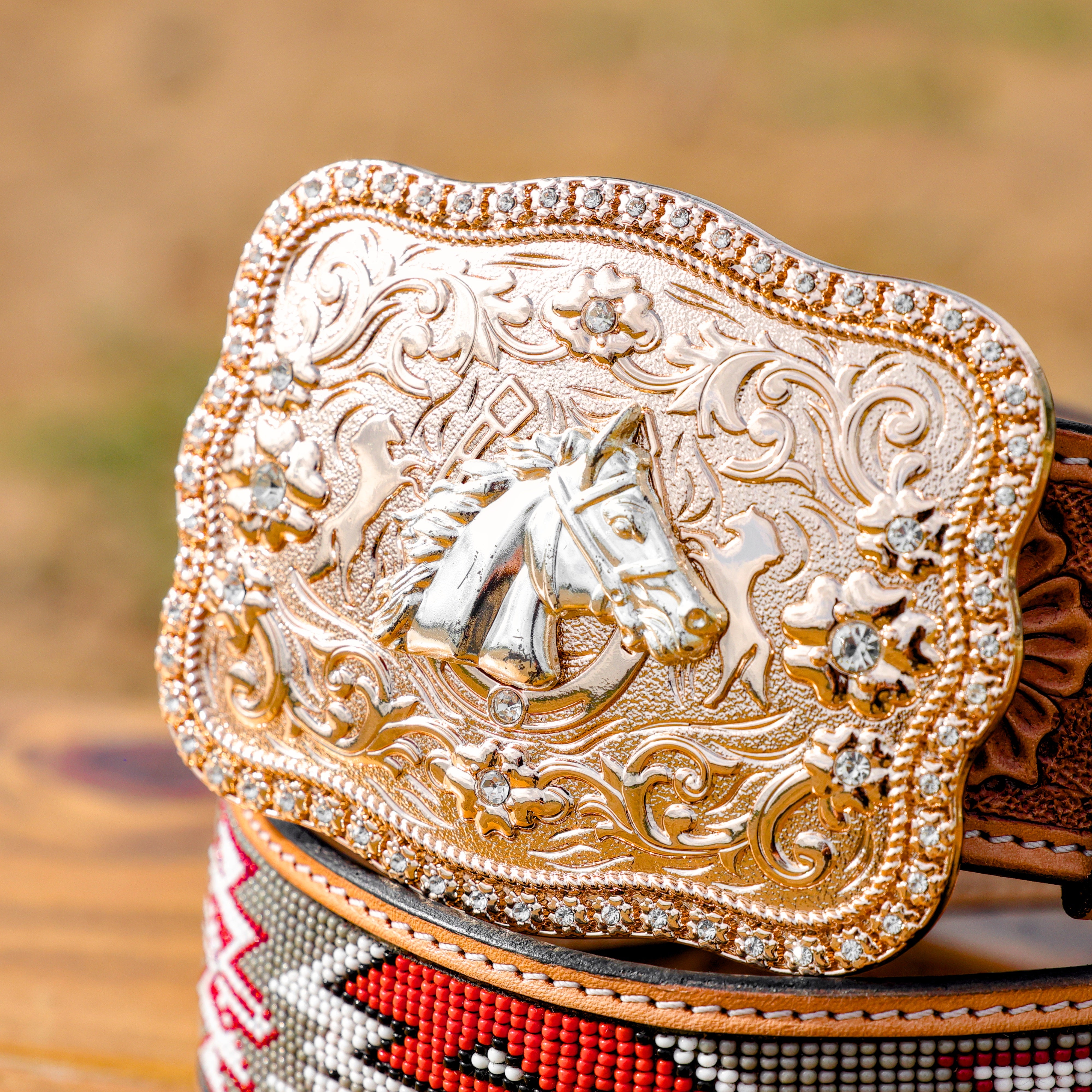 2 Inch Hand-Tooled Artesanal Beaded Leather Belt