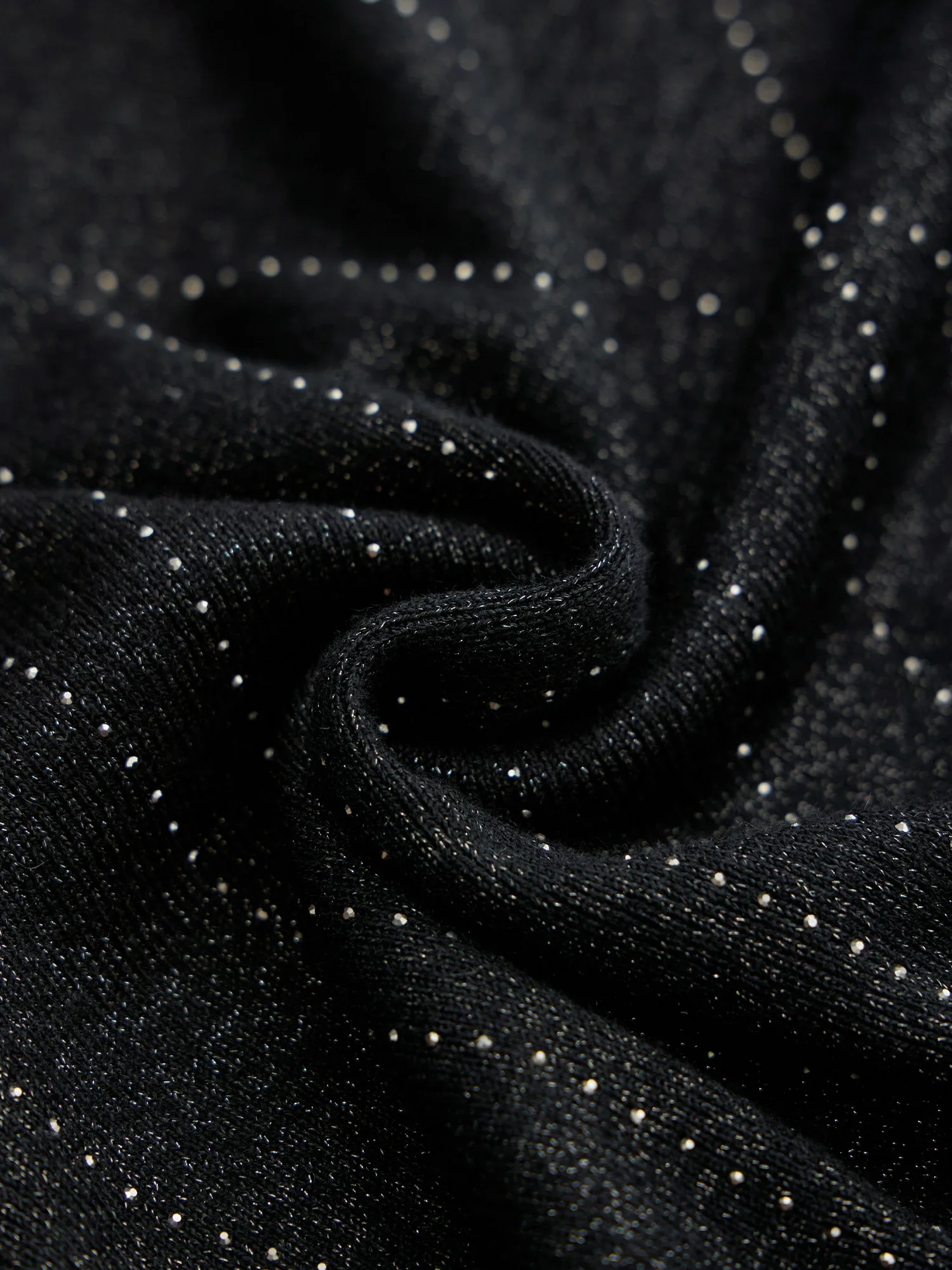 Wool Mock Neck Rhinestone Backless Knit Dress