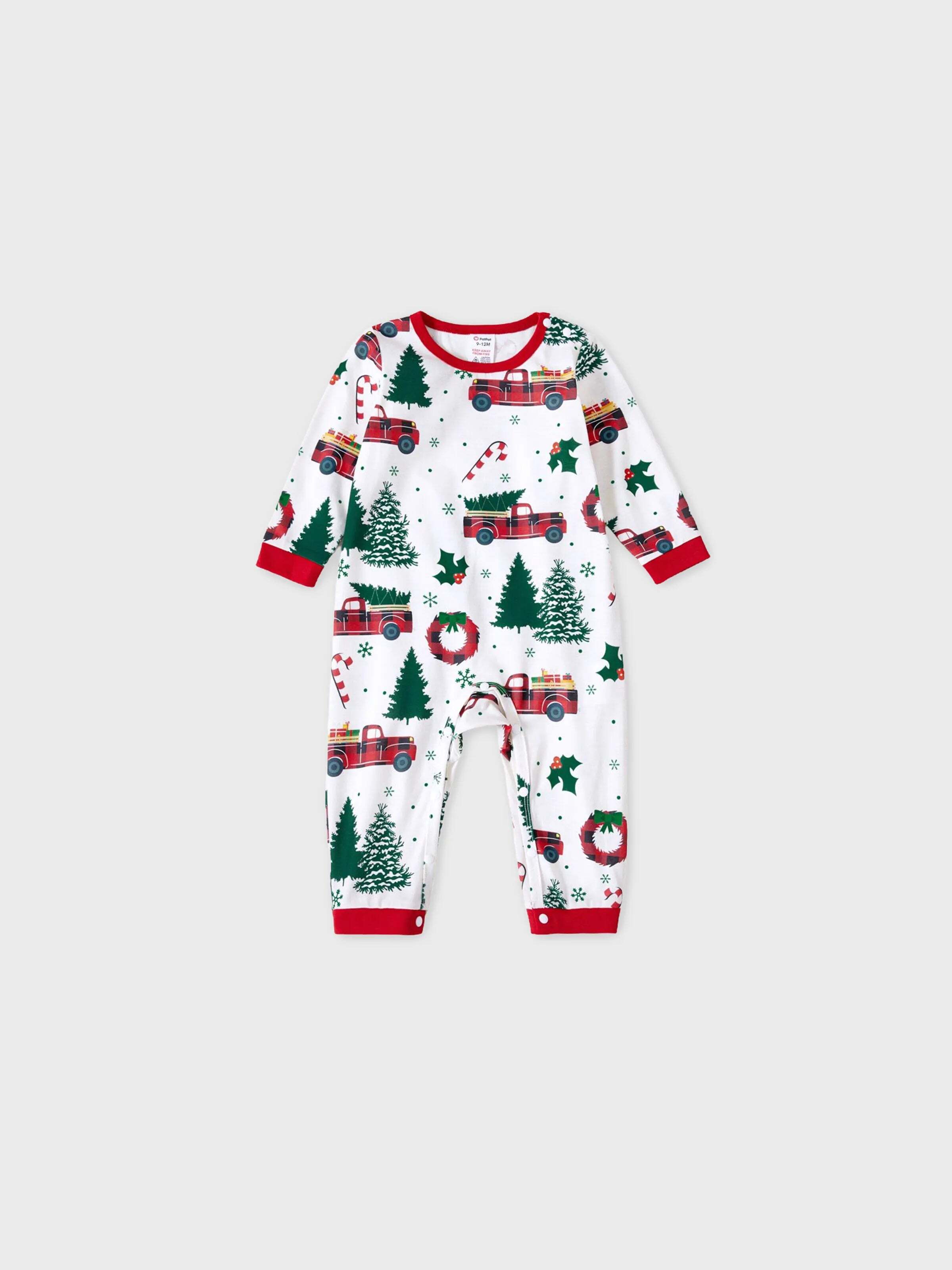 Christmas Family Matching Allover Xmas Tree & Car Print Long-sleeve Pajamas Sets with Christmas Socks Multi-color