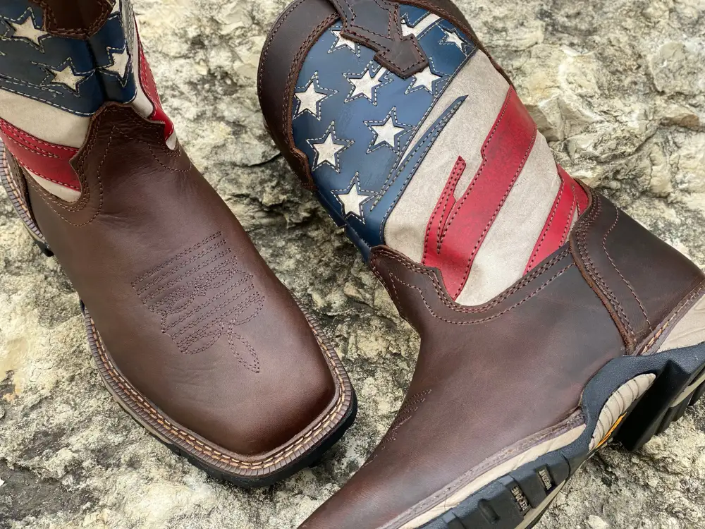 Men’s USA Flag Work Leather Boots/No Steel Toe