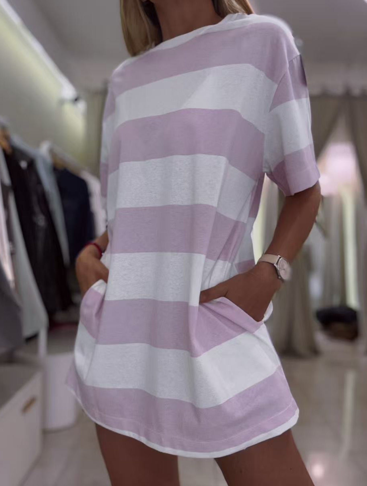 Stripe Loose Sport Tee Dress