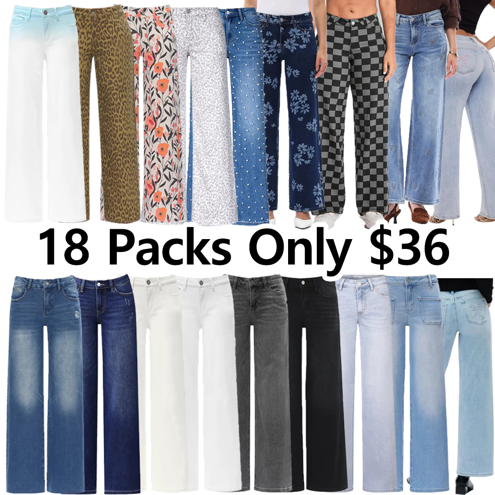 Women's Stretchy Wide Leg Baggy Jeans – Mid-Low Rise Distressed Denim, Tummy Control, Curve Hugging, Plus Size