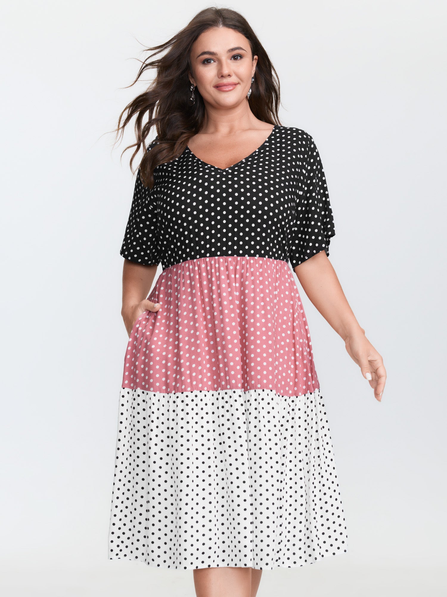 Polka Dots Colorblock Midi Dress