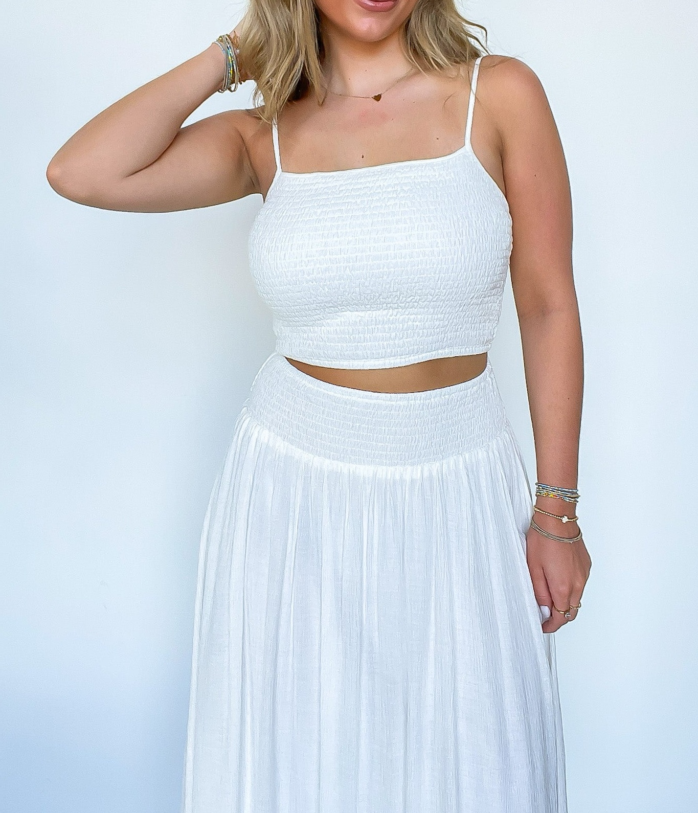 Smocked Waist Maxi Top and Skirt Set