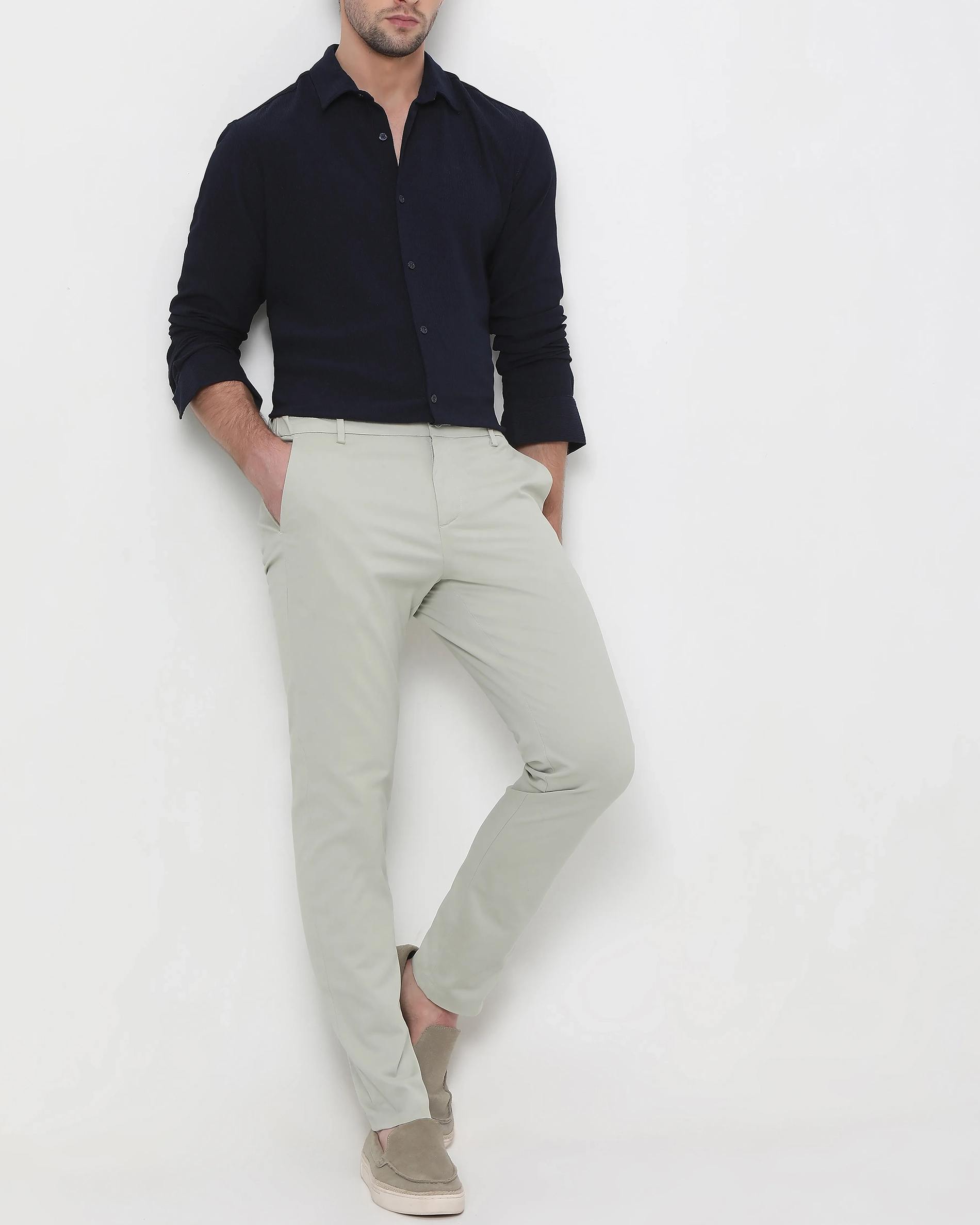 Simple And Comfortable Slim-Fit Breathable Navy Shirt