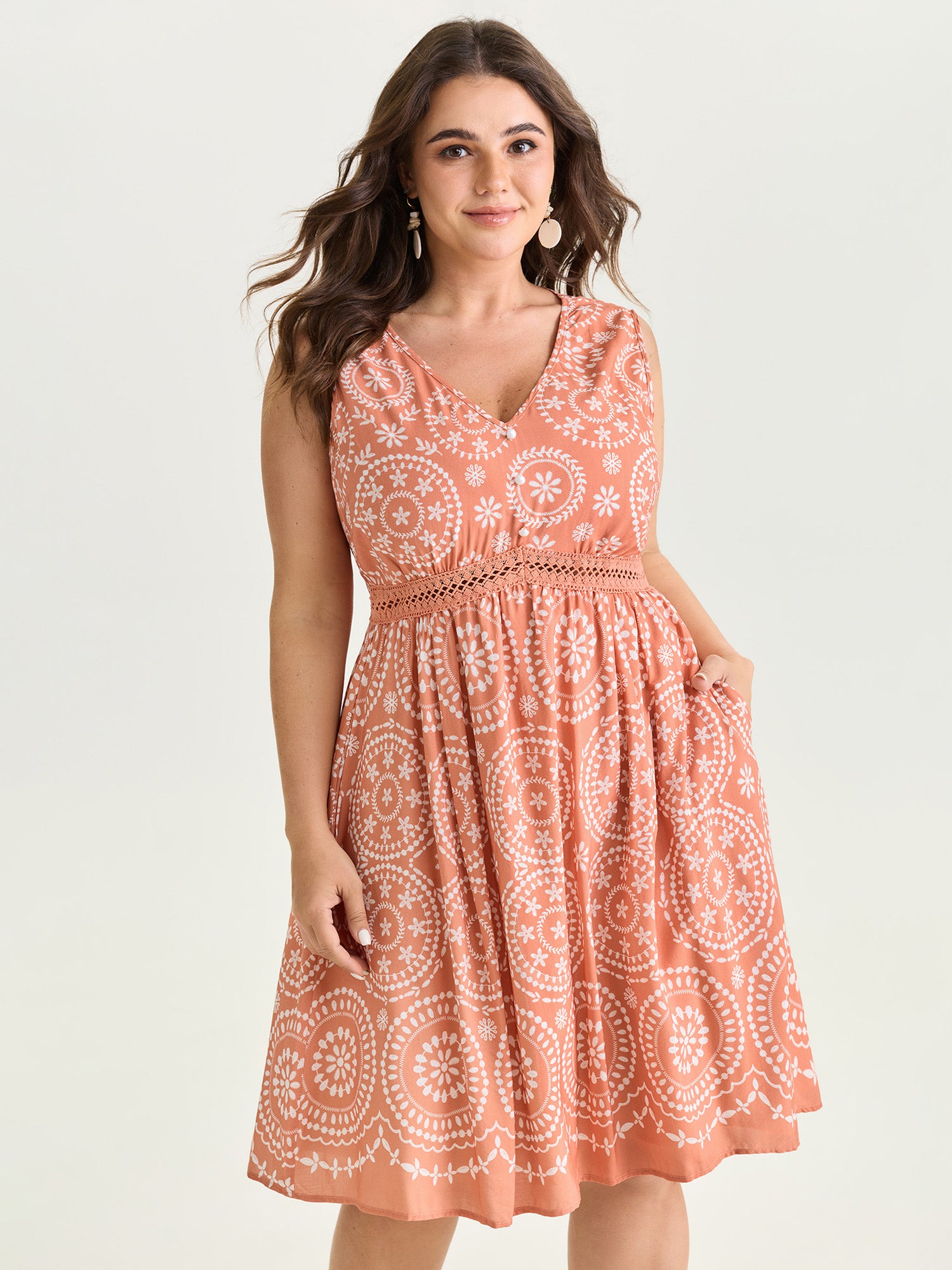 Geometric Print Deep V-Neckline Mini Dress