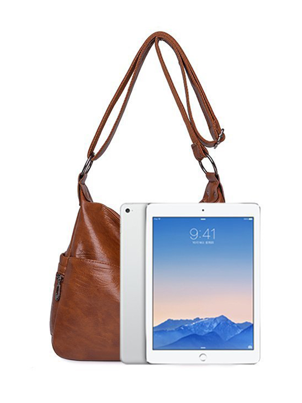 Vintage Solid Color Split-Joint Leather Shoulder Bag