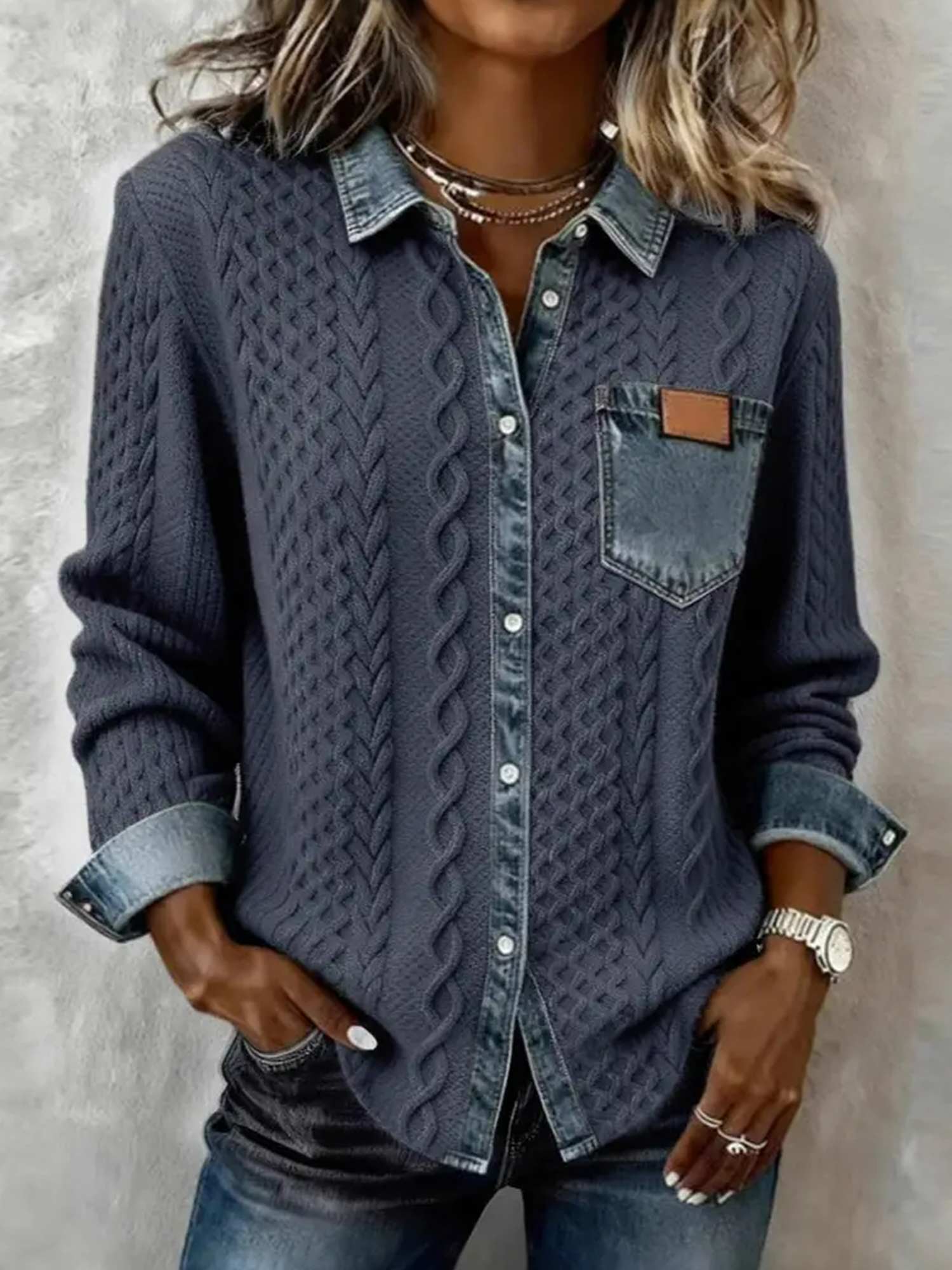 Clearance Sale Women's Retro Knitted Denim Shirt