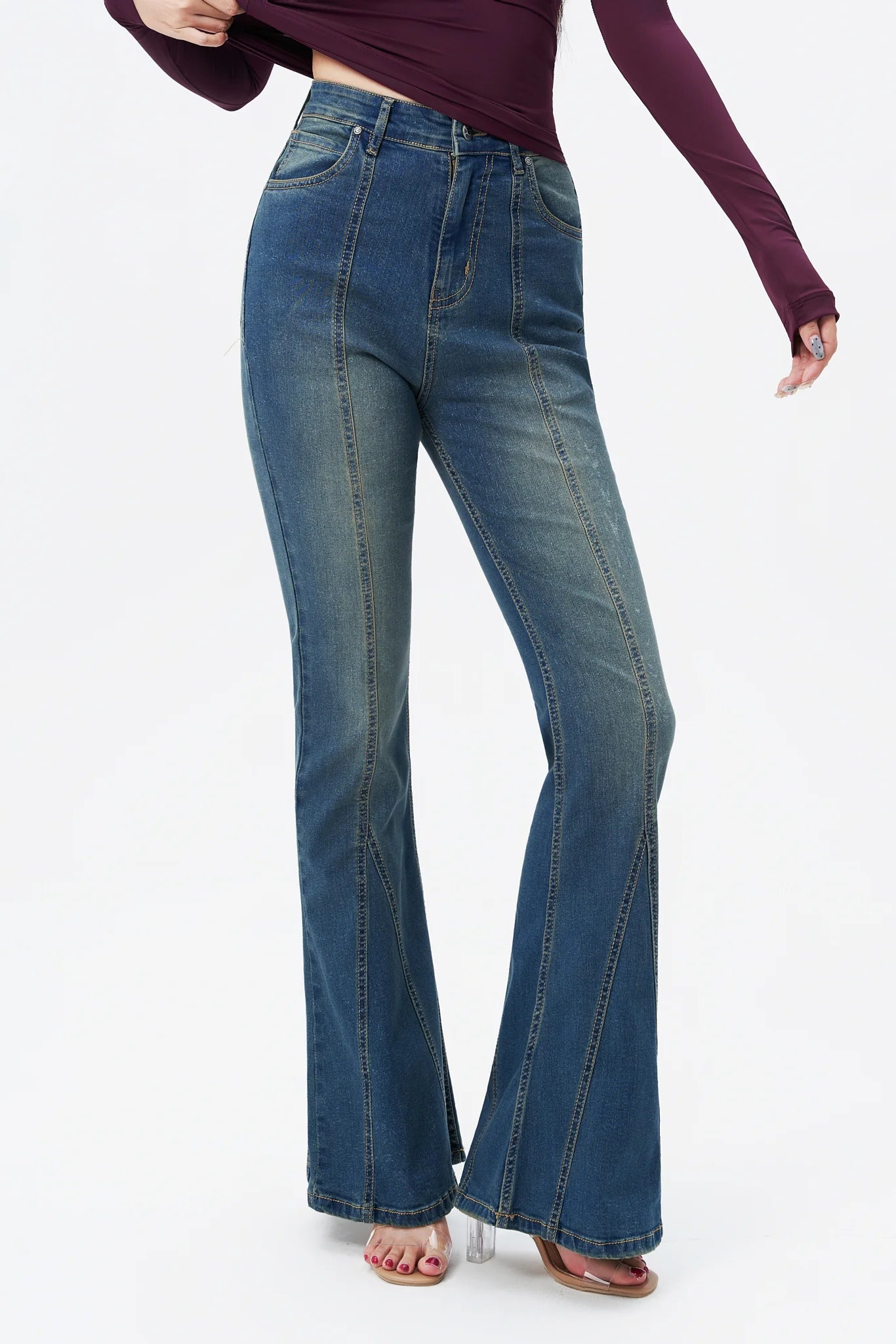 Bohemian Feels Raw Hem Stretch Flare Jeans