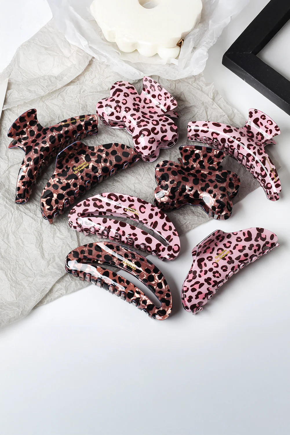 Pink Leopard Print Bow Knot Shape Hair Claw Clip