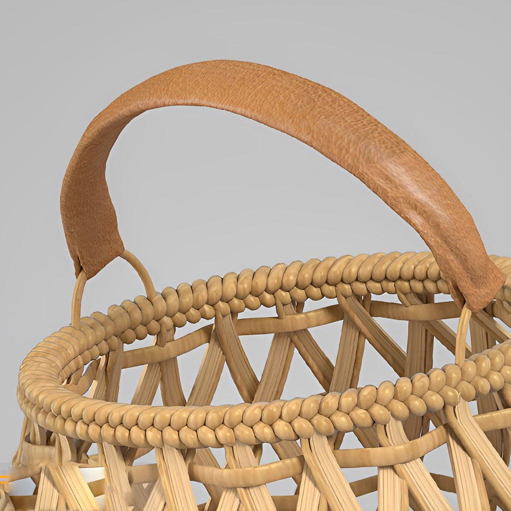 Portable Bamboo Rattan Lanterns Shape Waterproof LED Modern Lawn Light