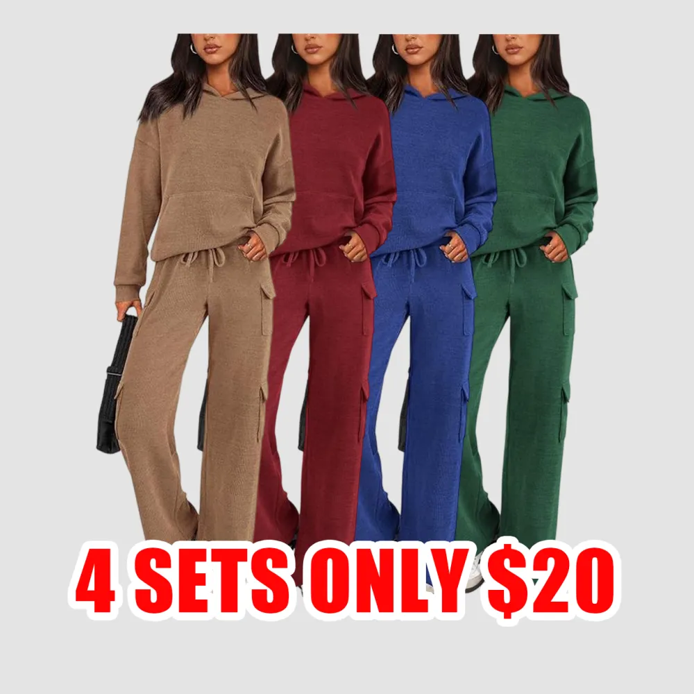 Women’s 2-Piece Knitted Hoodie & Wide Leg Pants Loungewear Set