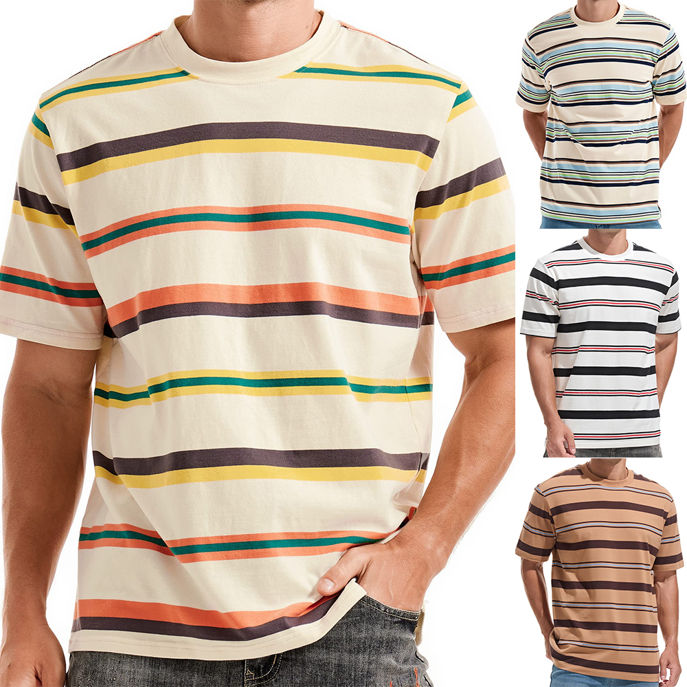 Men's Knitted Colorful Striped Short Sleeve T-Shirt