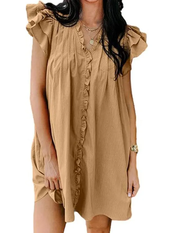 Elegant V-Neck Ruffle Sleeve Dress for Women