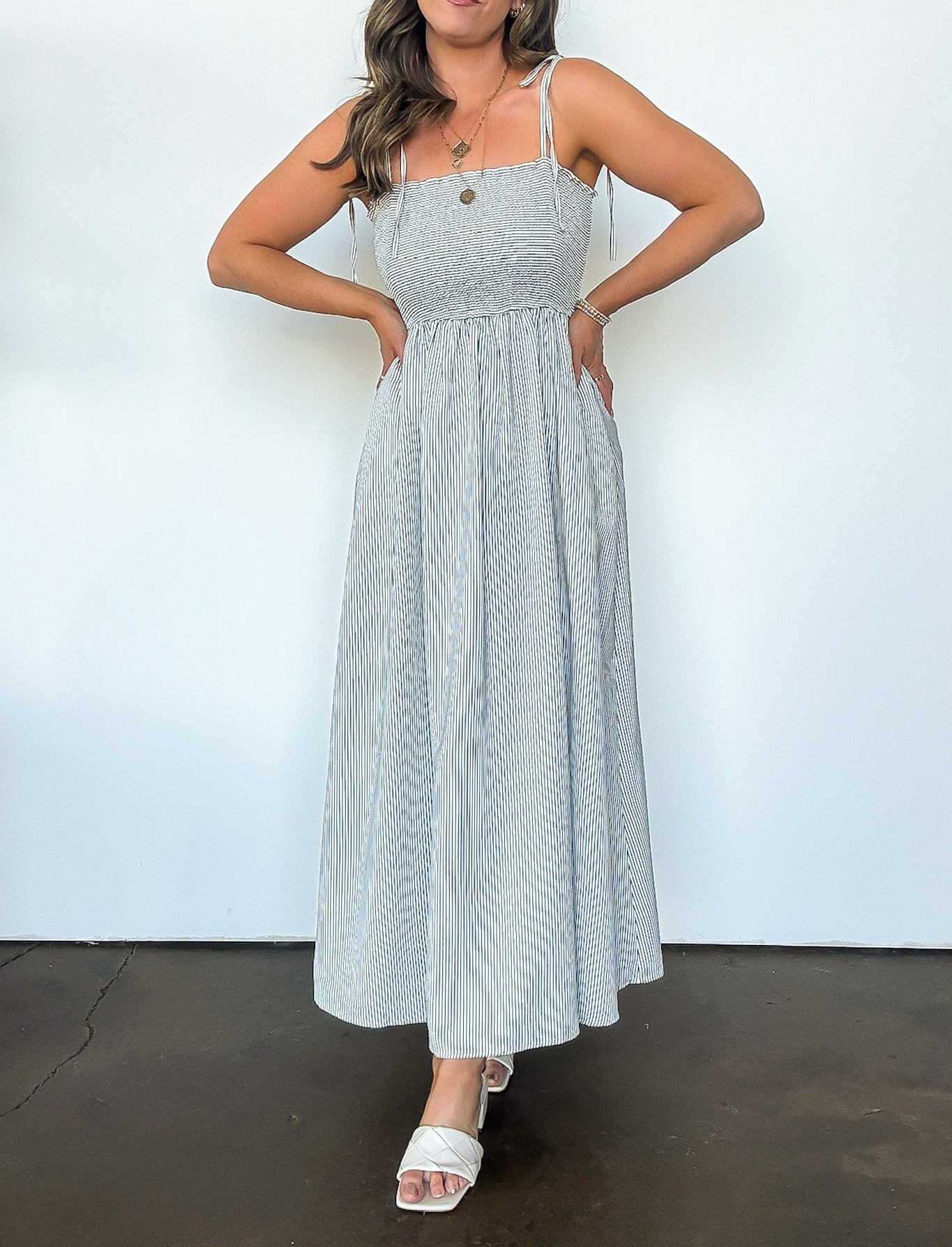 Sweet Spell Striped Tie Strap Smocked Dress