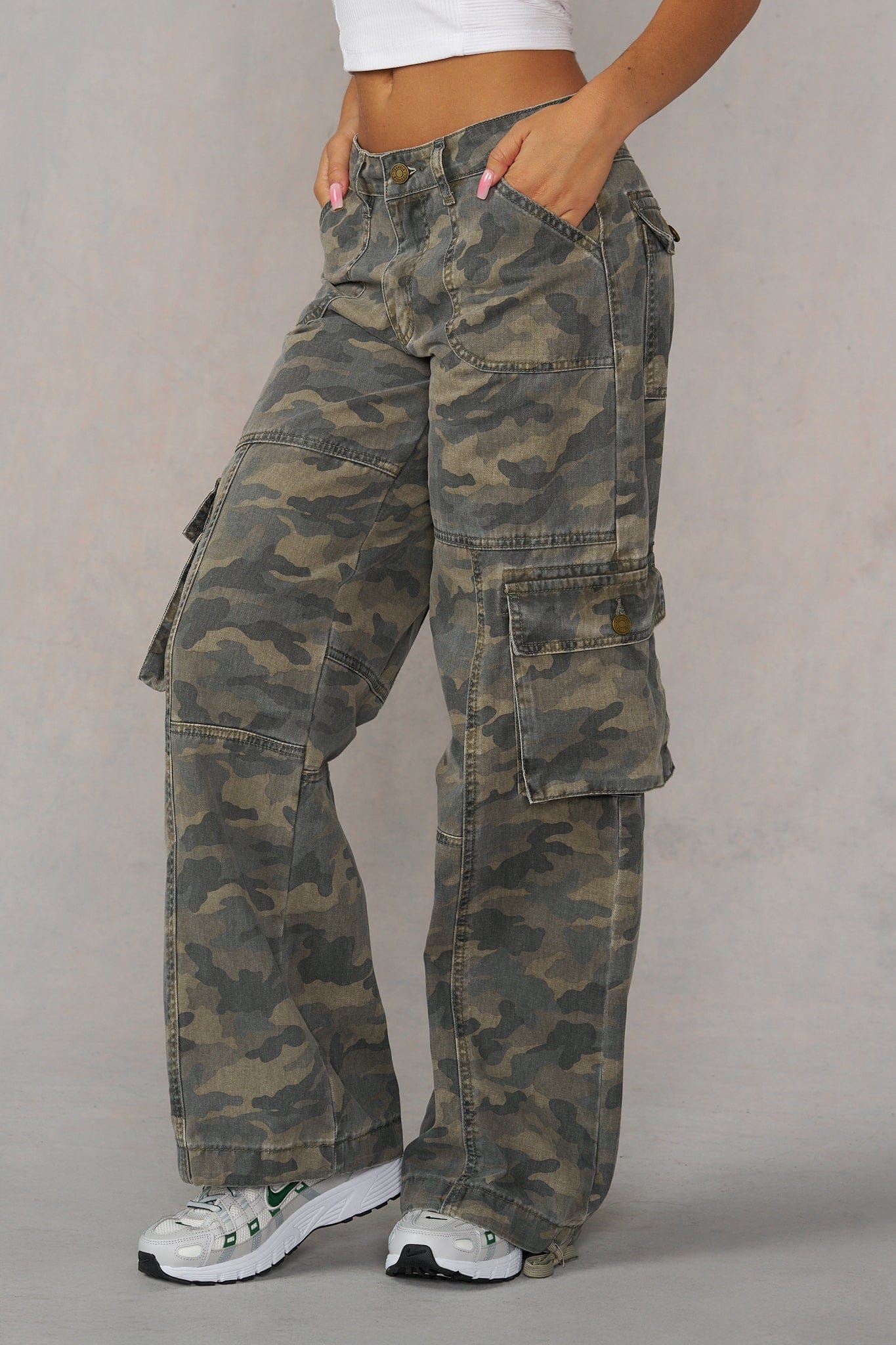 W2132 - Camo Straight Cargo Jeans